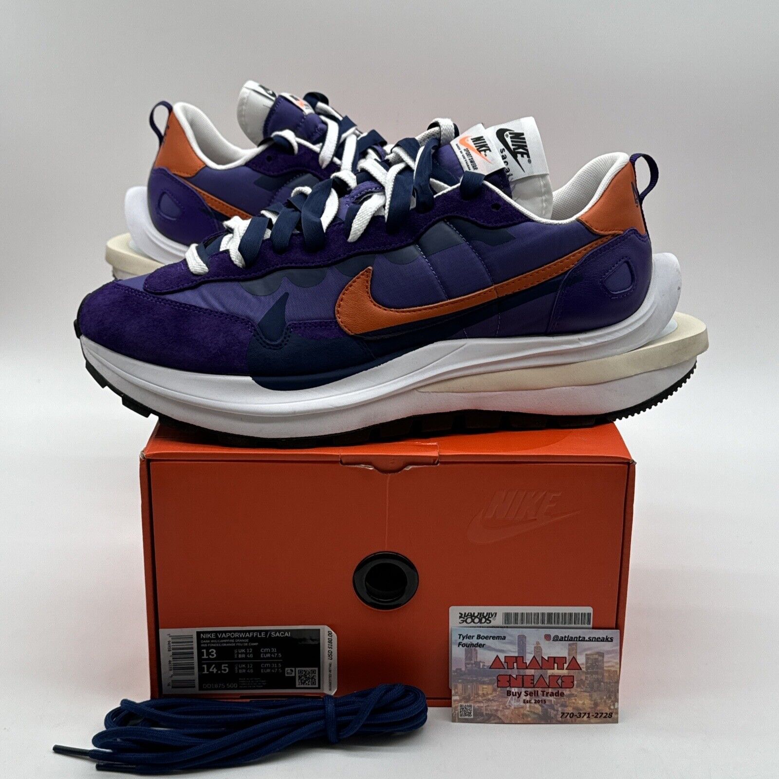 Size 13 - Nike VaporWaffle x Sacai Dark Iris Purple Orange Clemson Cream Soles