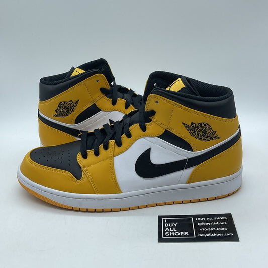 Size 12 - Jordan 1 Mid Taxi 2022 Black Yellow White Leather (554724-701)