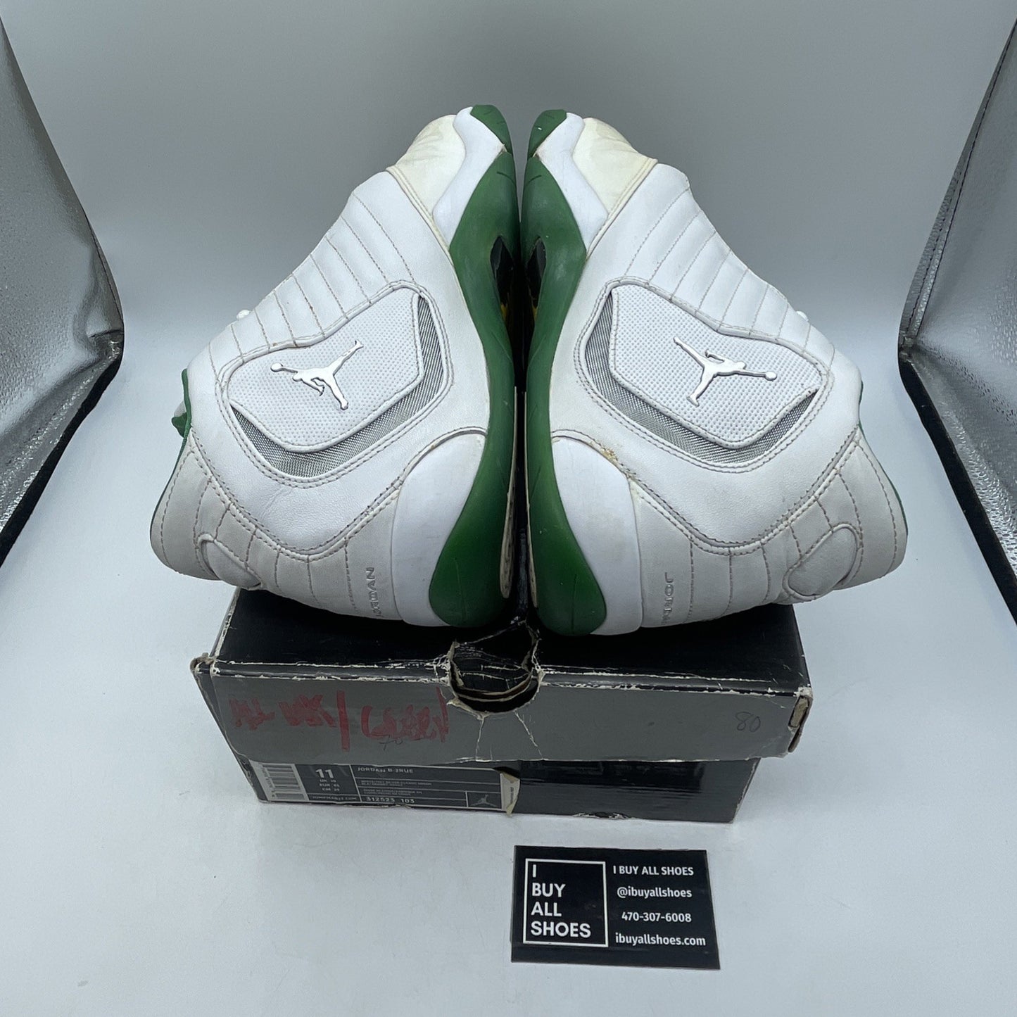 Size 11 - Nike Air Jordan Leather B'2rue 11 White Silver Green (312523 2005)