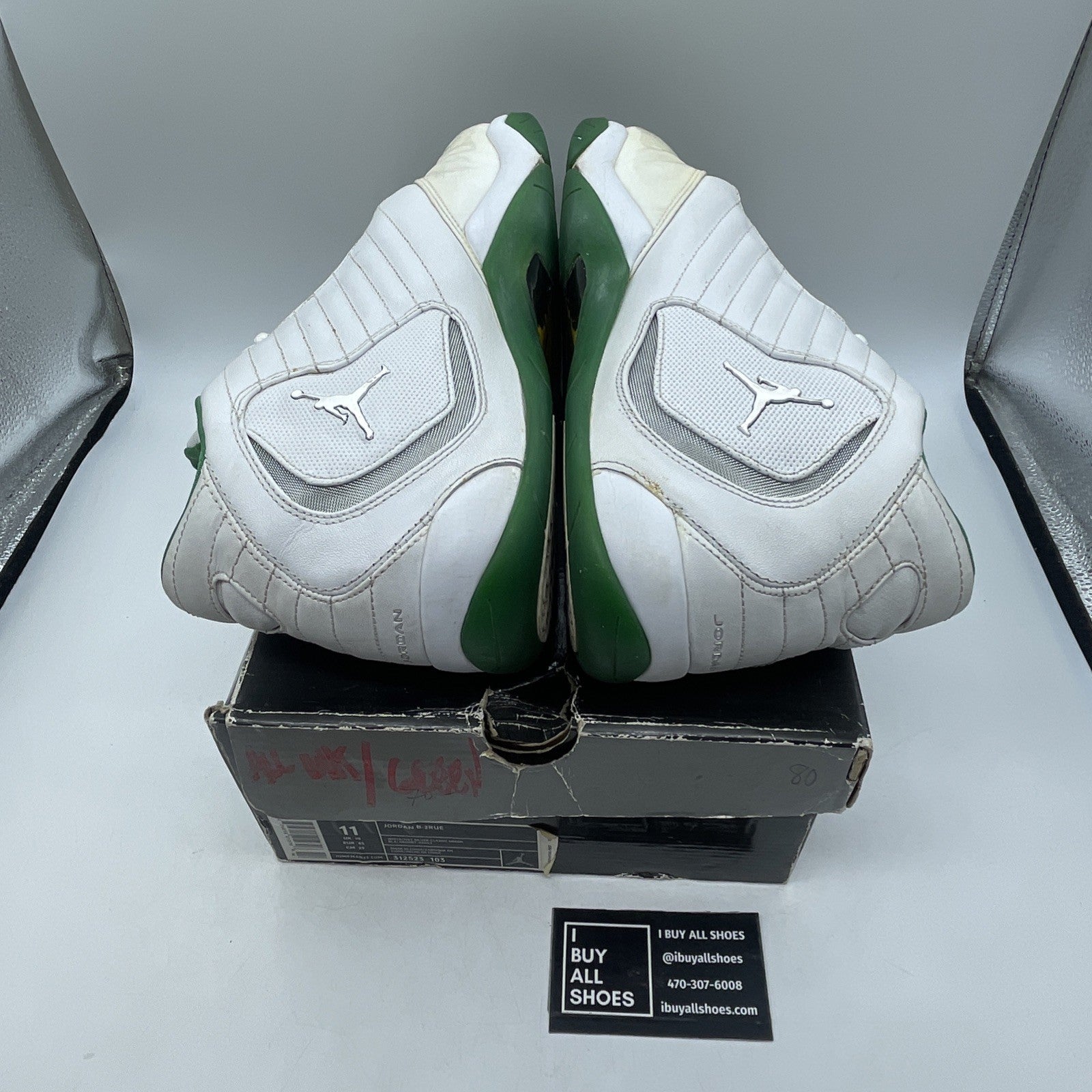 Size 11 - Nike Air Jordan Leather B'2rue 11 White Silver Green (312523 2005)