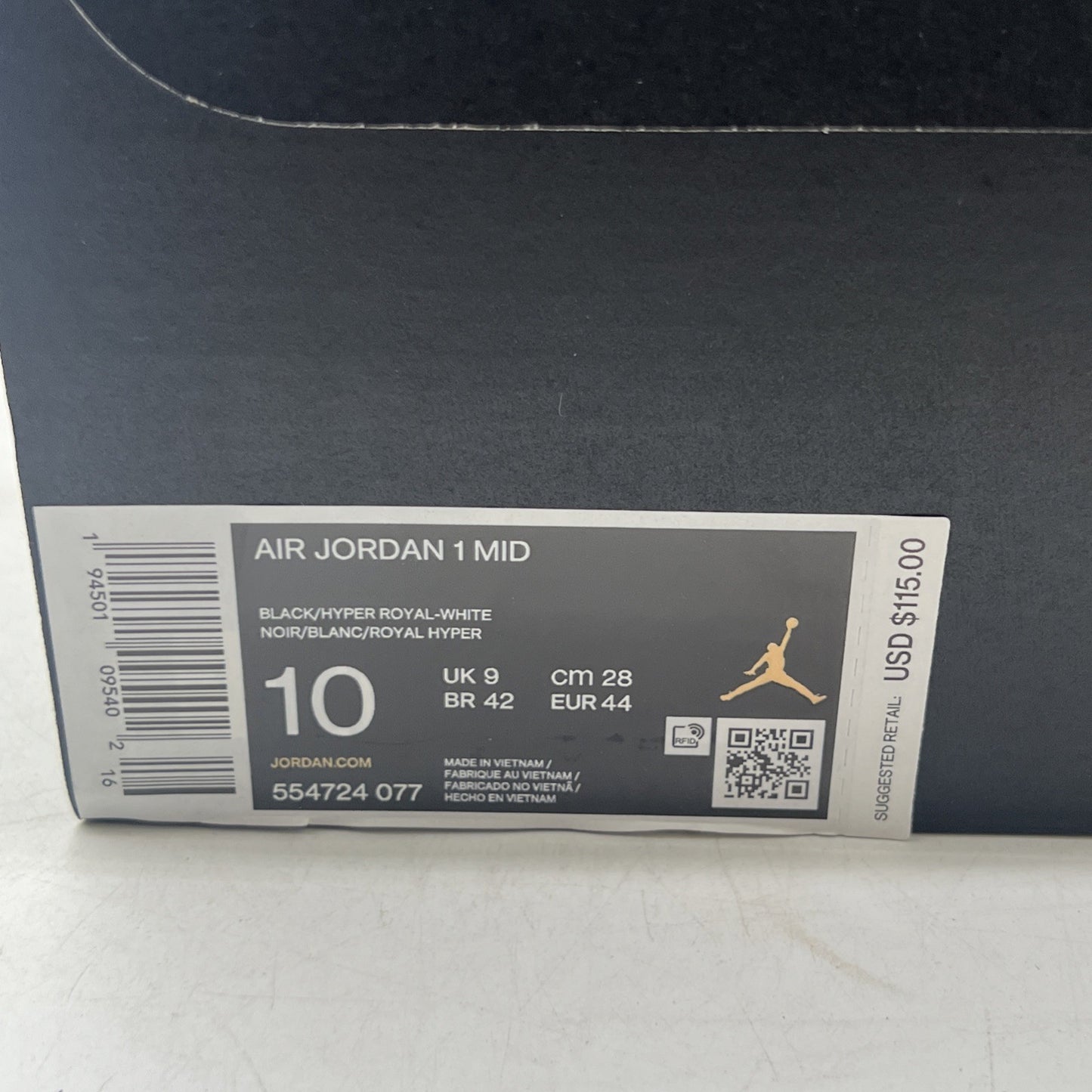 Size 10 - Air Jordan 1 Mid Hyper Royal  (554724-077)