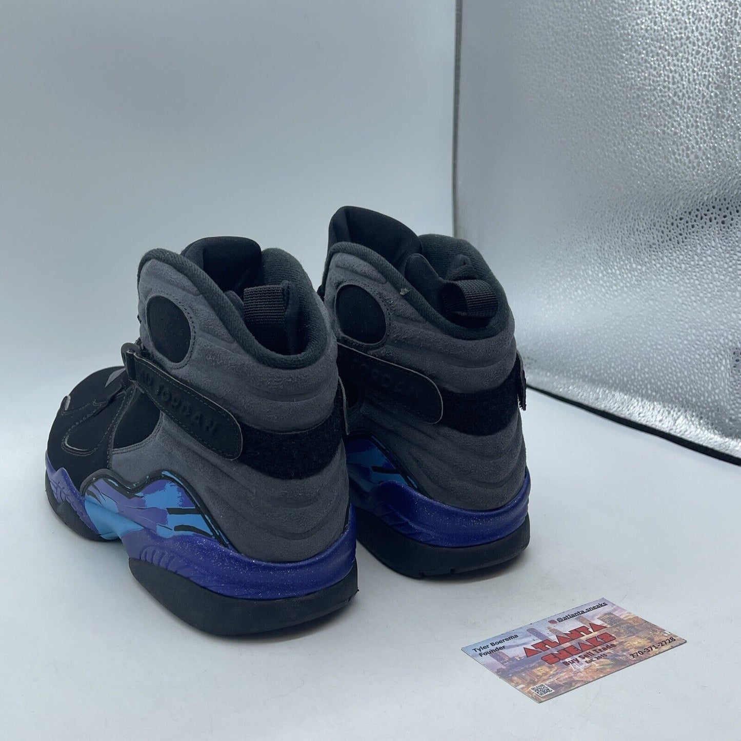 Size 11.5 - Jordan 8 Retro Aqua 2015 Red Purple Grey Black Suede (305381-025)