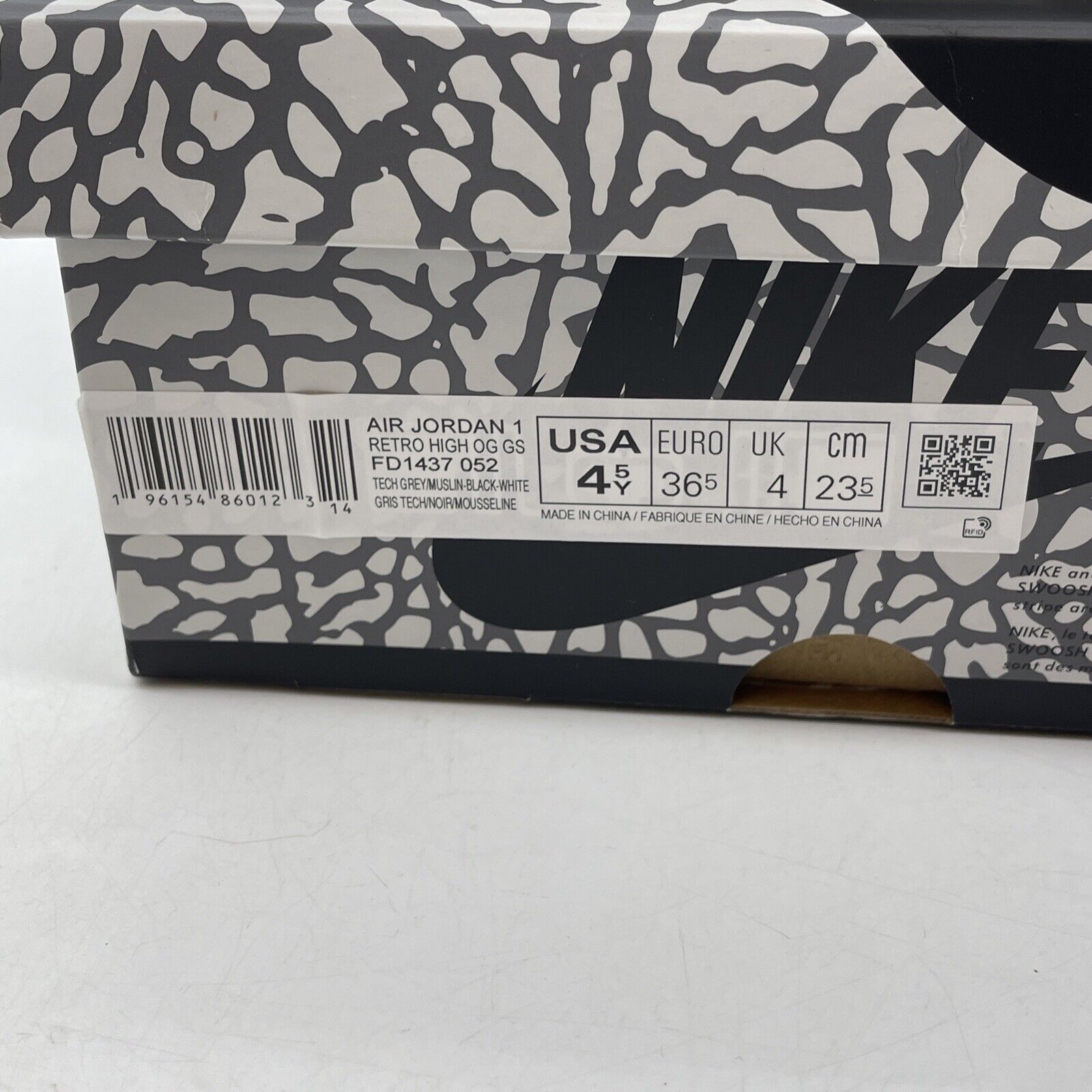 Size 4.5Y - NIKE AIR JORDAN 1 RETRO HIGH OG WHITE CEMENT BLACK (FD1437-052)