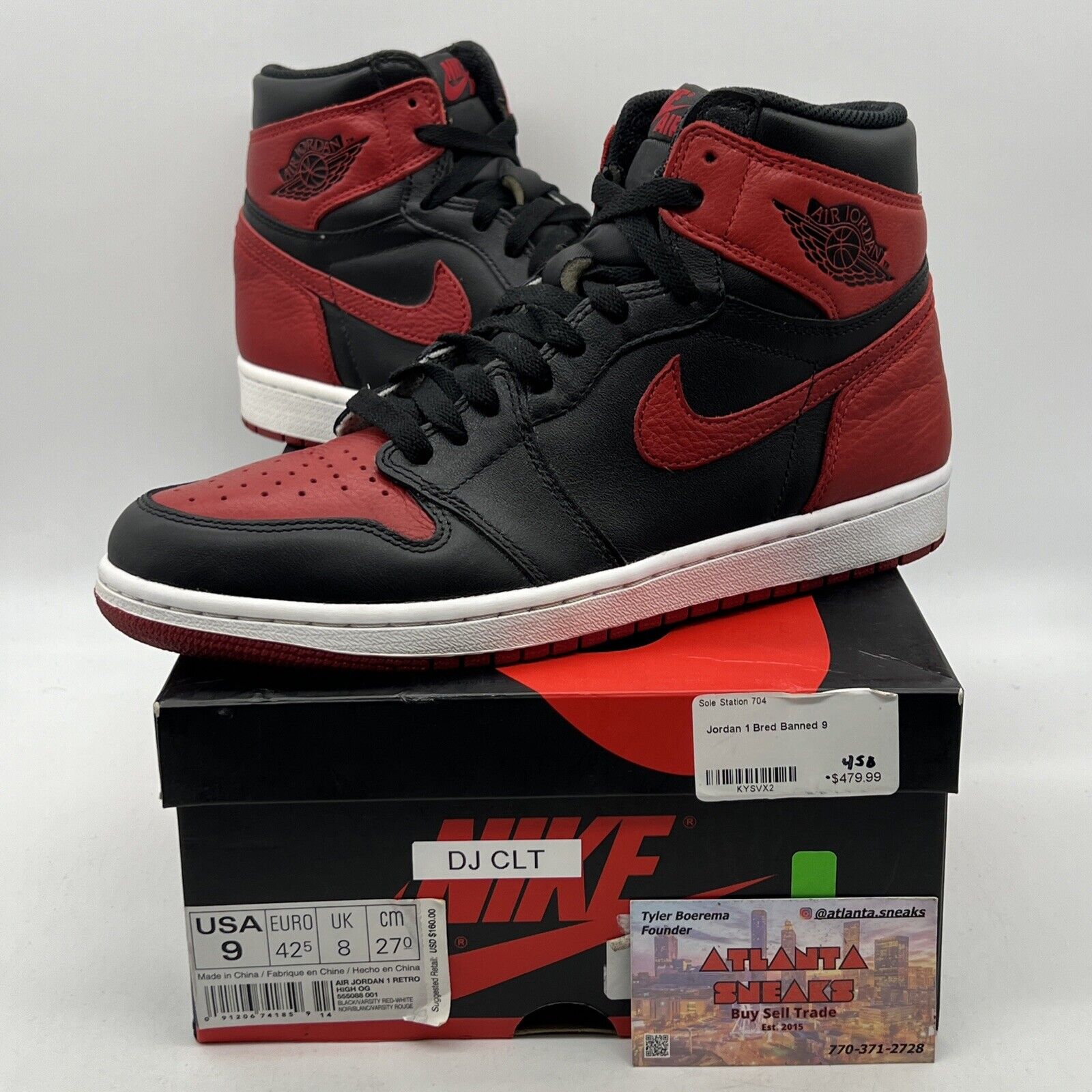 Size 9 - Jordan 1 Retro OG High Banned, Bred Black Red White Leather 555088-001