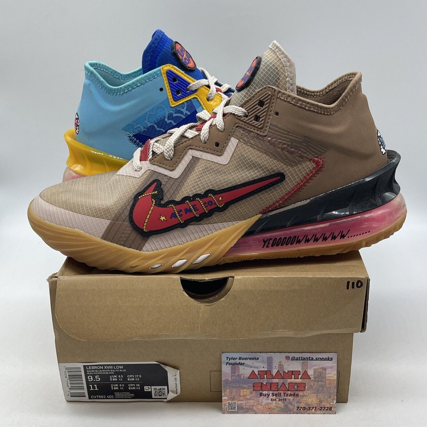 Size 9.5 - Nike Space Jam x LeBron 18 Low Wile E. x Roadrunner (CV7562-401)