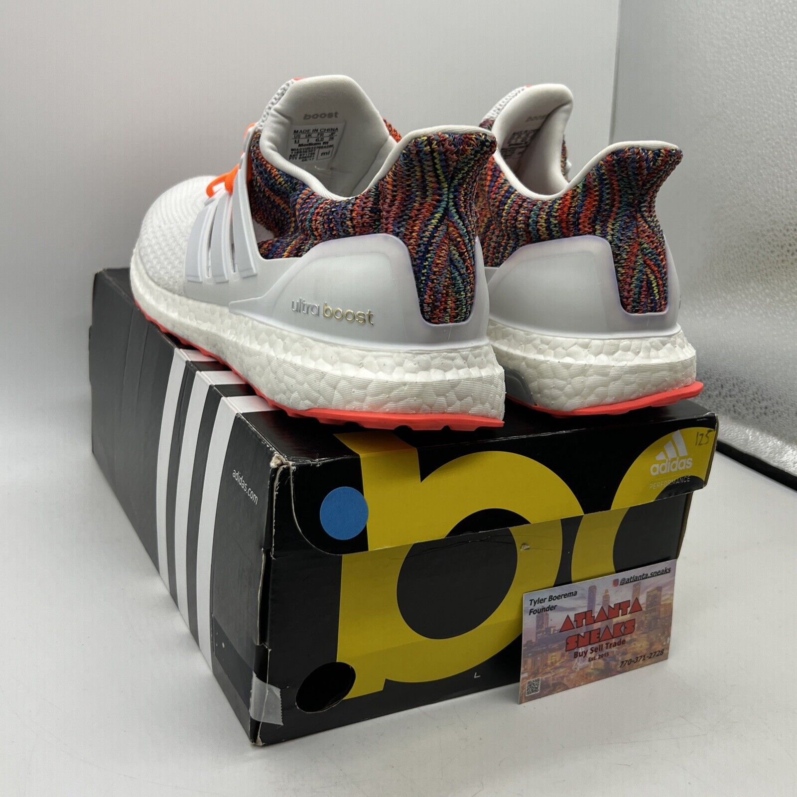 Sz 9.5 - Adidas Mi Adidas UltraBoost White Multicolored Rainbow (BY1756)