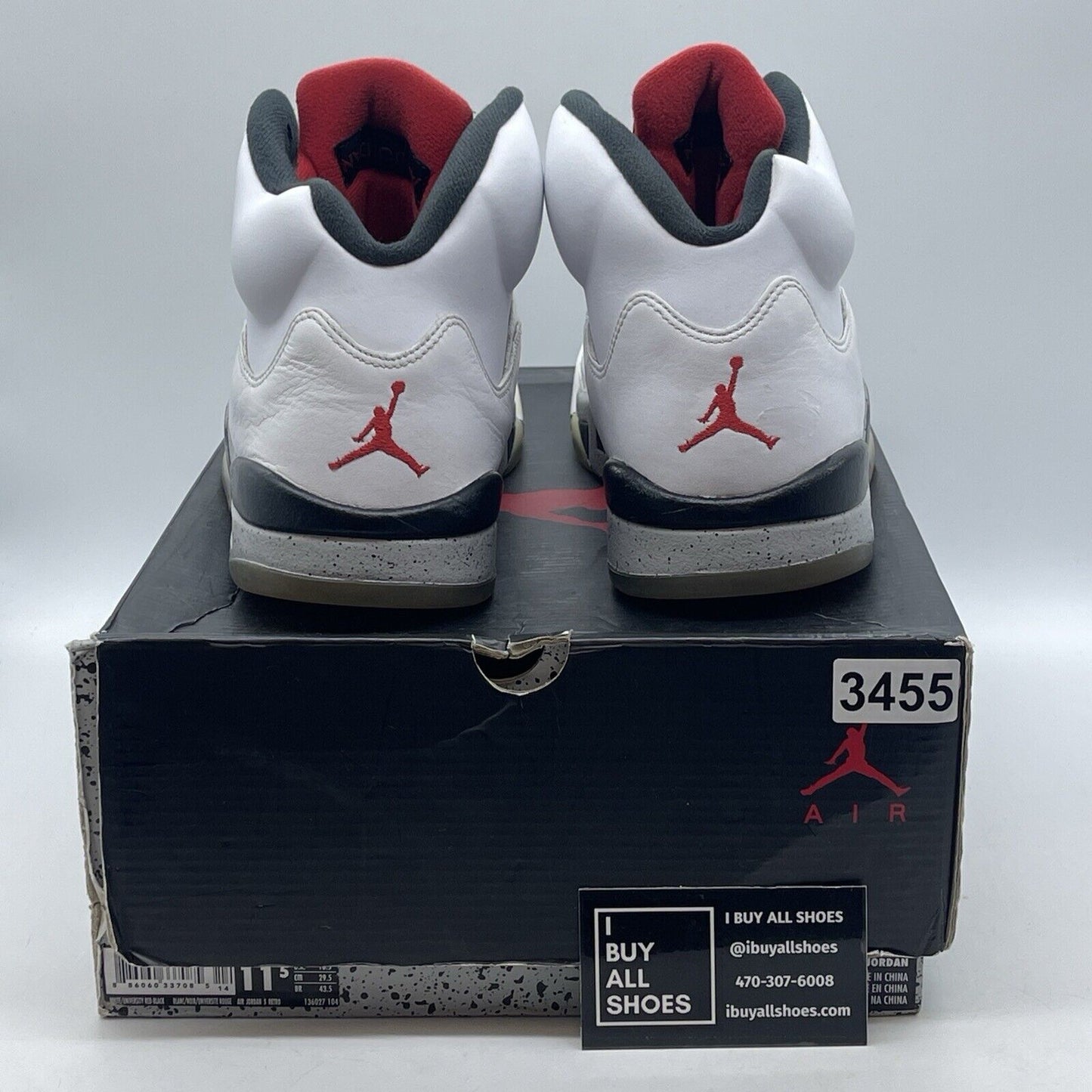 Size 11.5 - Air Jordan 5 Retro White Cement Black Grey Red Leather (136027-104)