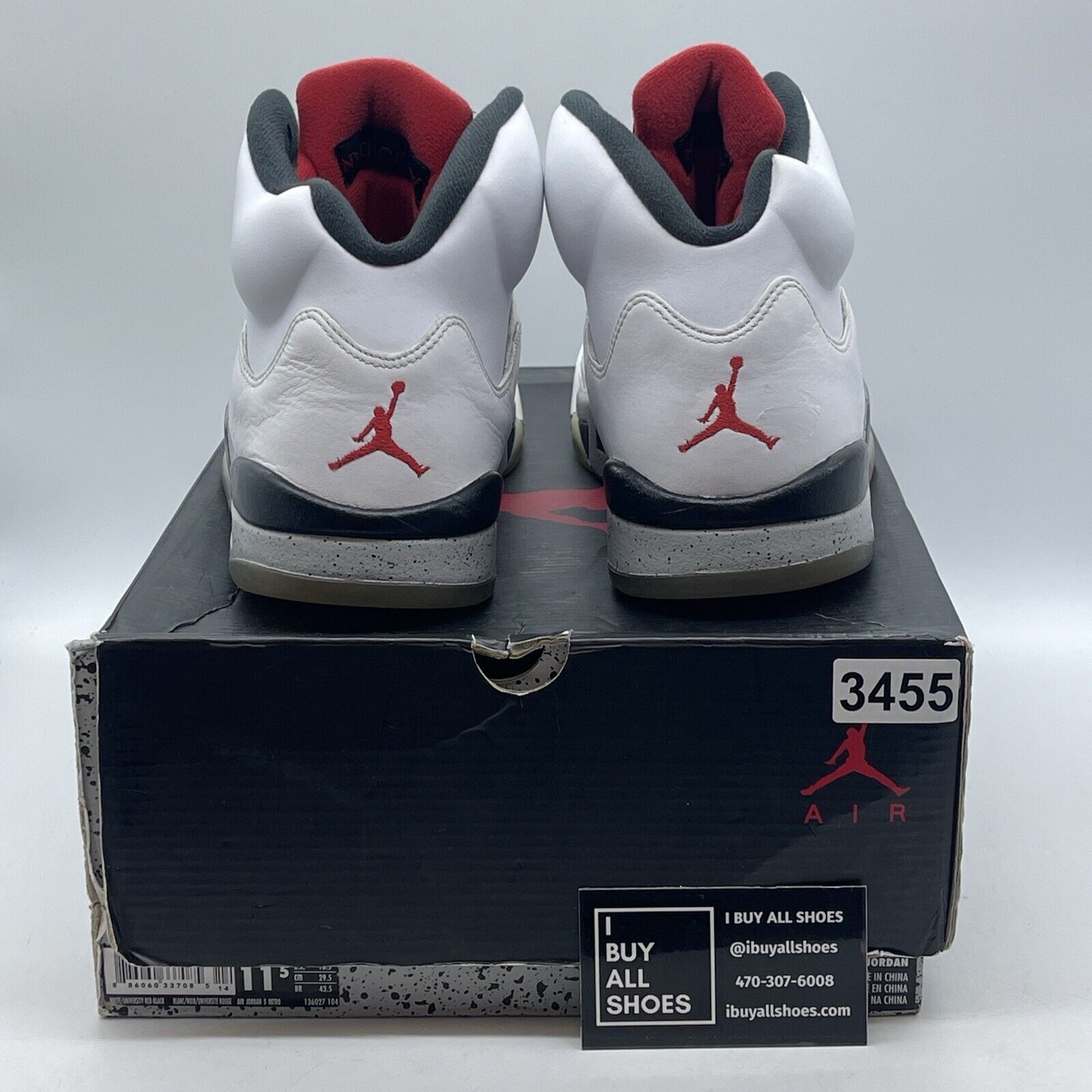 Size 11.5 - Air Jordan 5 Retro White Cement Black Grey Red Leather (136027-104)