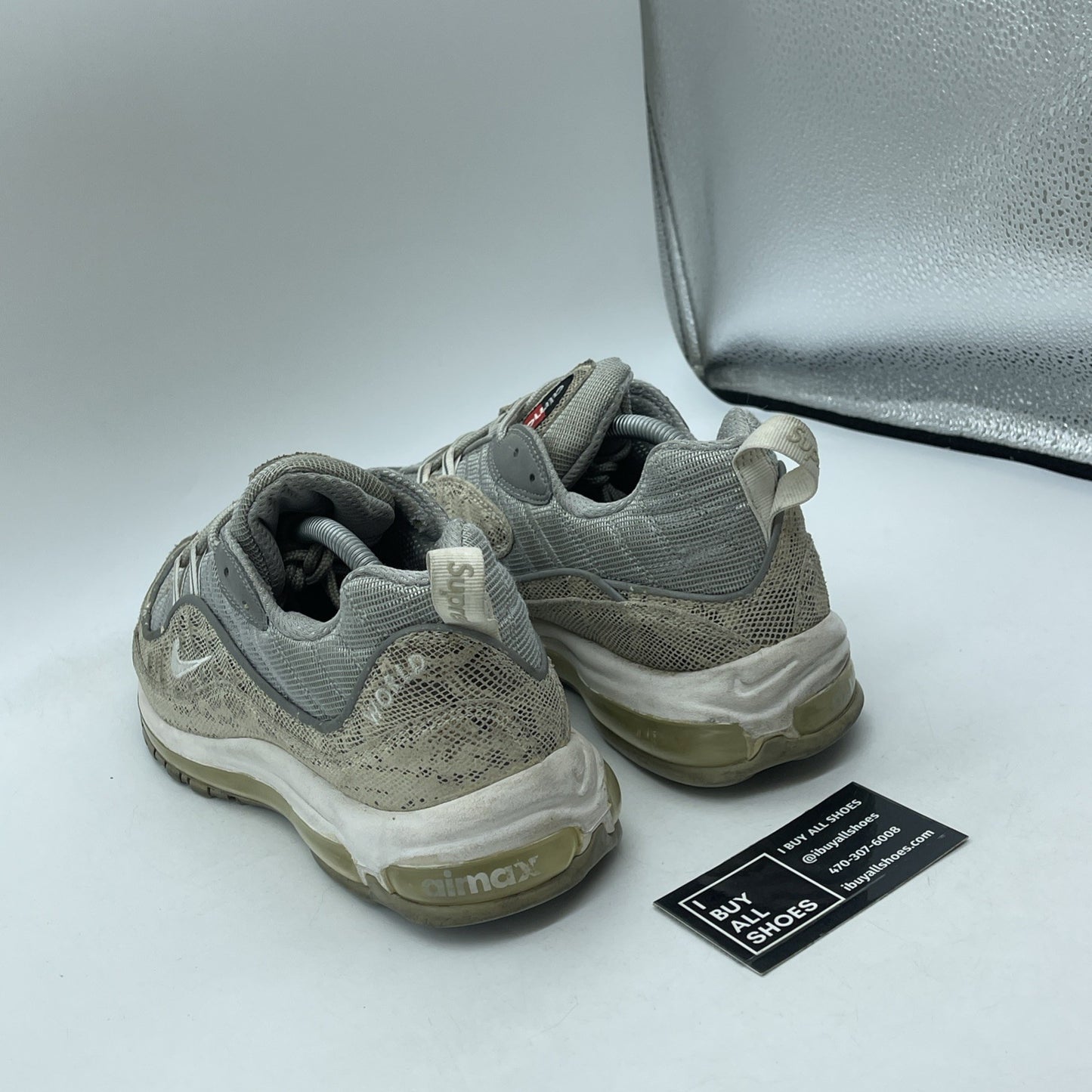 Size 10.5 - Nike Supreme x Air Max 98 Snakeskin Brown Grey Suede (844694-100)