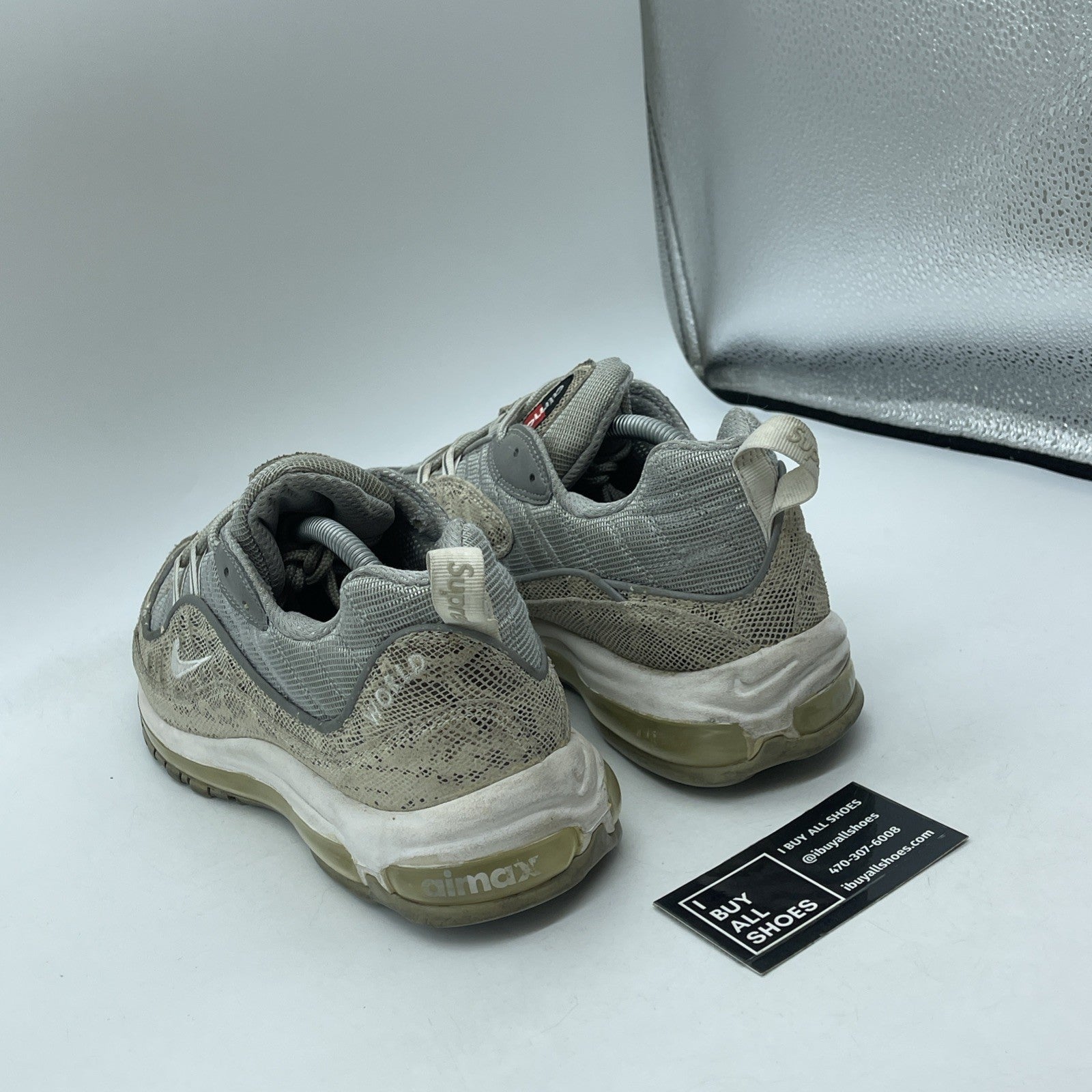 Size 10.5 - Nike Supreme x Air Max 98 Snakeskin Brown Grey Suede (844694-100)