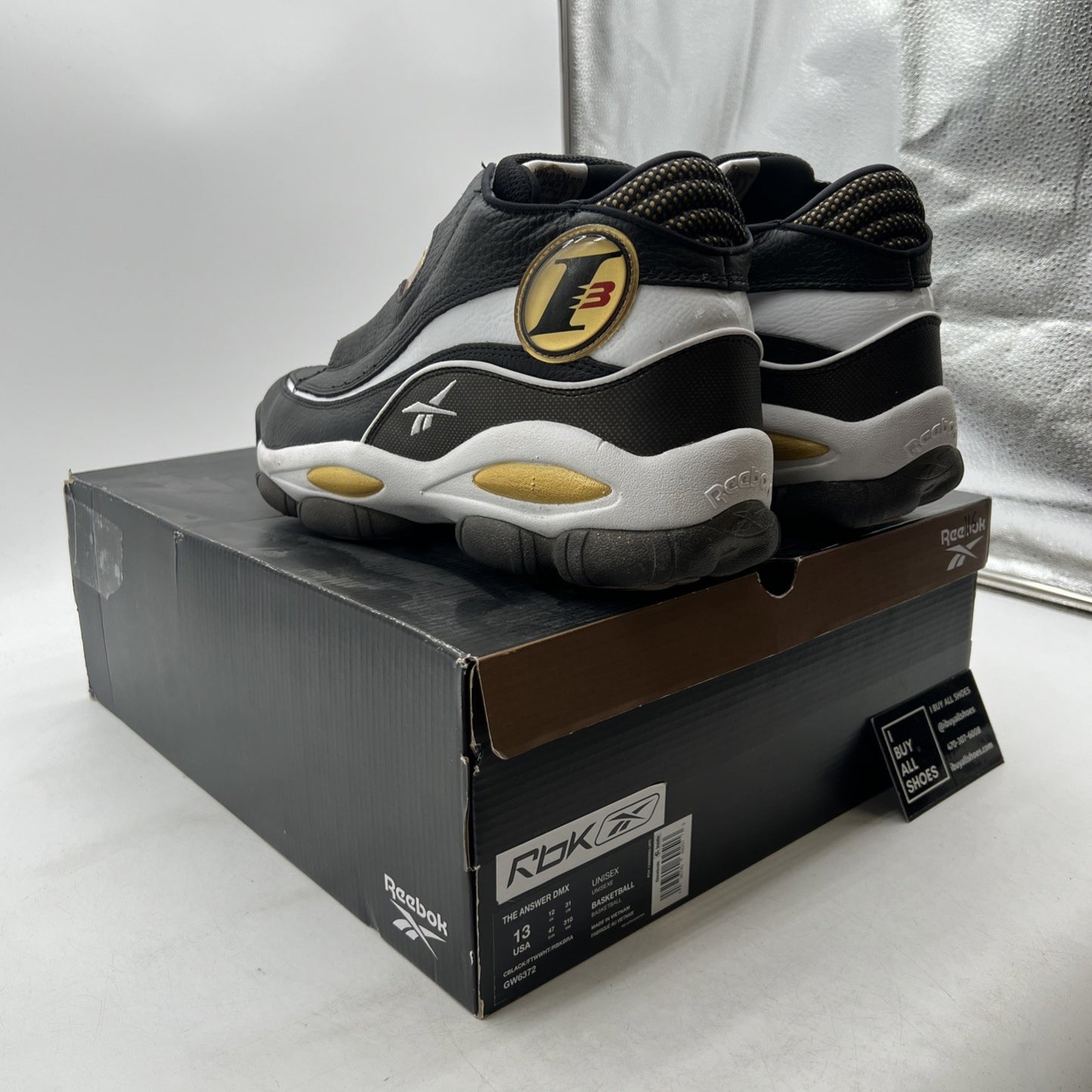 Size 13 - Reebok The Answer DMX 2022 Black White Gold (GW6372)