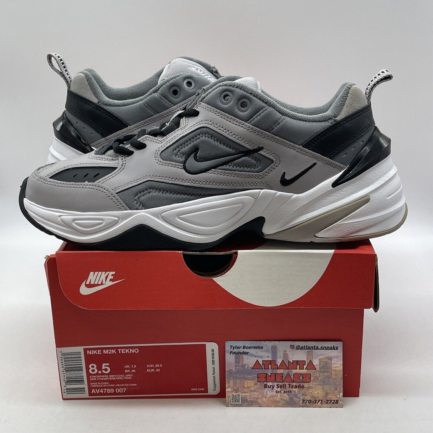 Size 8.5 - Nike M2K Tekno Atmosphere Grey Black White Leather Suede (AV4789-007)