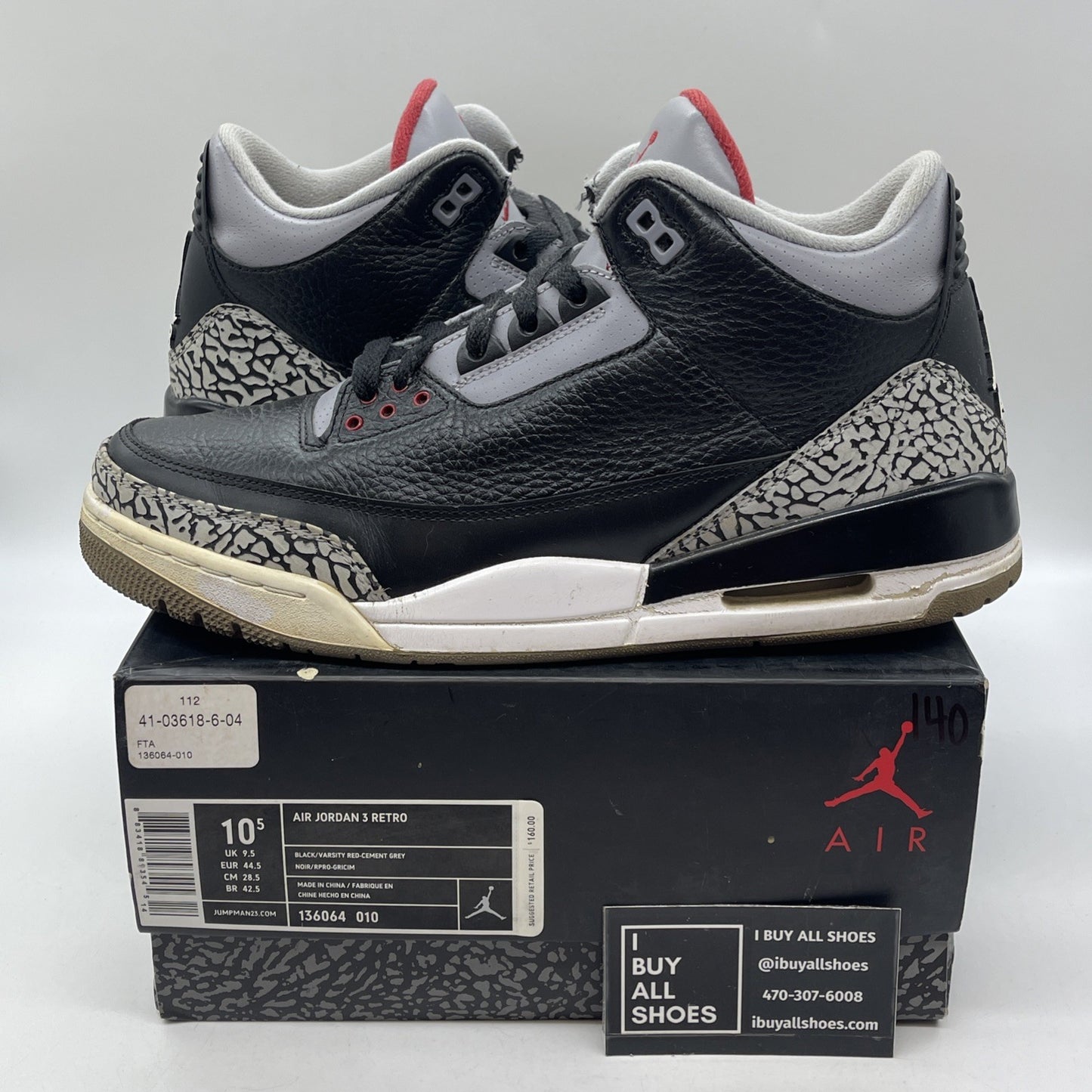 Size 10.5 - Jordan 3 Retro release 2011 Black Grey Suede Leather (136064-010)