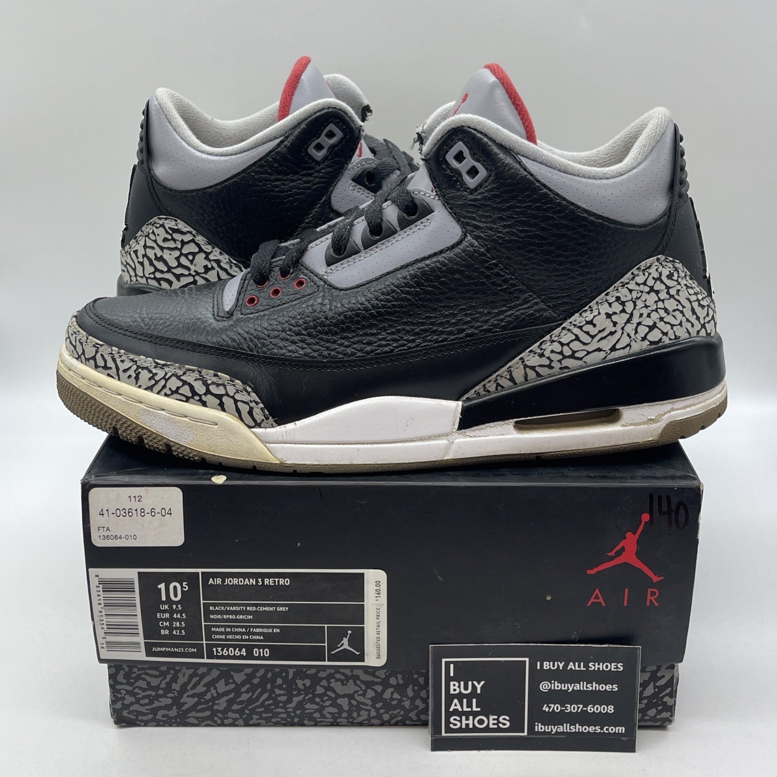 Size 10.5 - Jordan 3 Retro release 2011 Black Grey Suede Leather (136064-010)