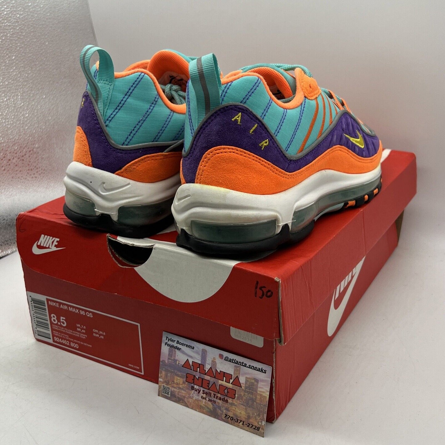 Size 8.5 - Nike Air Max 98 QS Cone Orange Purple White Aqua (924462-800)