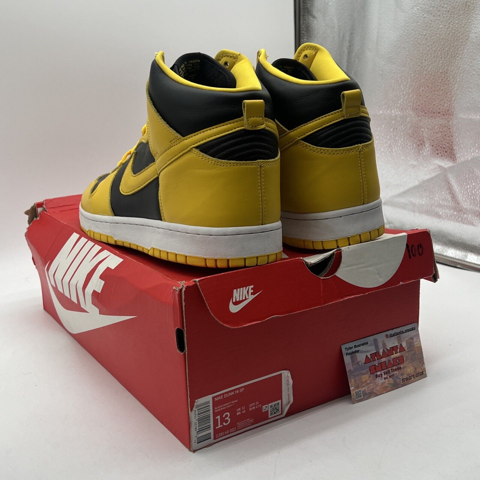 Size 13 - Nike Dunk SP 2020 High Iowa Black White Yellow Leather (CZ8149-002)