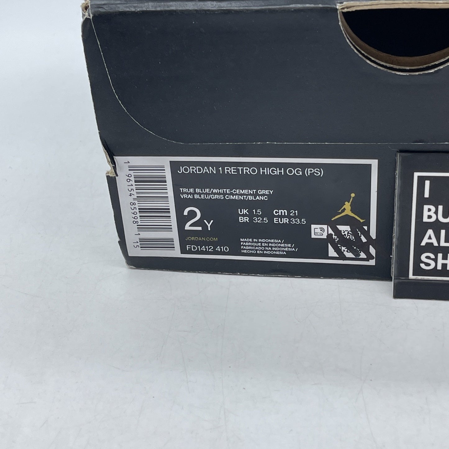 Size 2Y - Air Jordan 1 Retro OG High True Blue (FD1412-410)