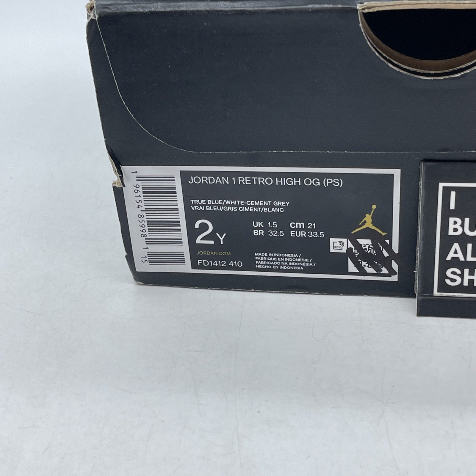 Size 2Y - Air Jordan 1 Retro OG High True Blue (FD1412-410)