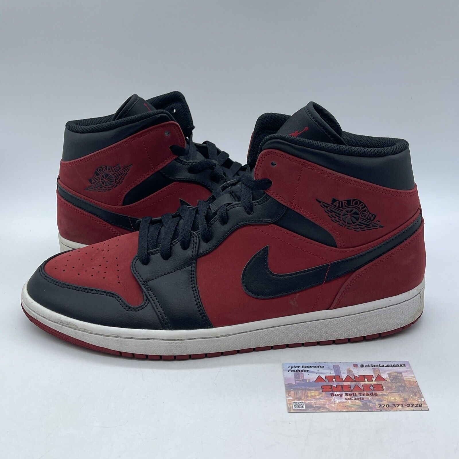 Size 13 - Air Jordan 1 Mid Reverse Banned Red Suede Black Leather (554724-610)