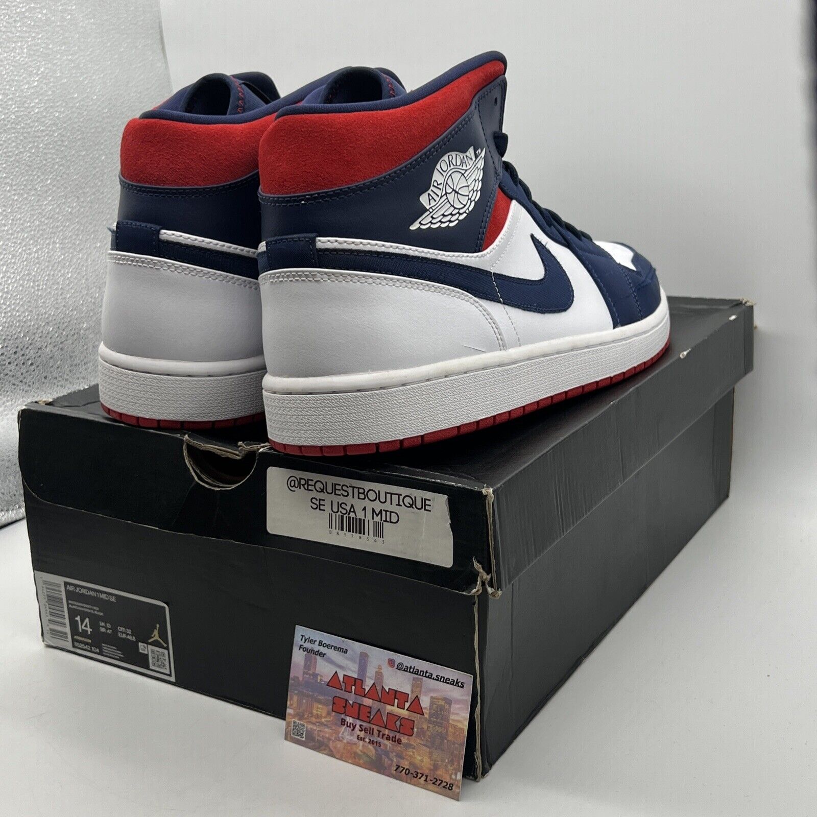 Size 14 - Air Jordan 1 SE Mid Olympic White Navy White Leather (852542-104)