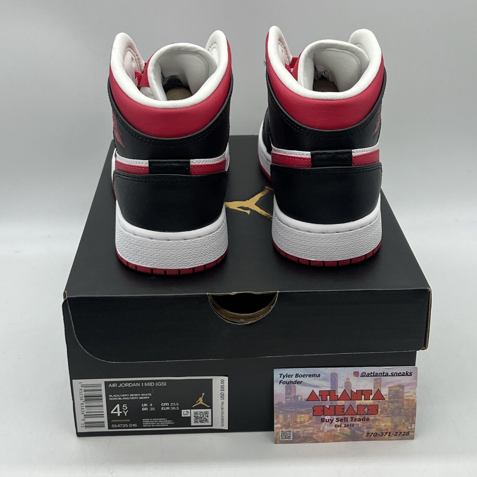 Air Jordan 1 Mid Very Berry Black White 554725-016 Size 4.5Y Brand New Og All DS