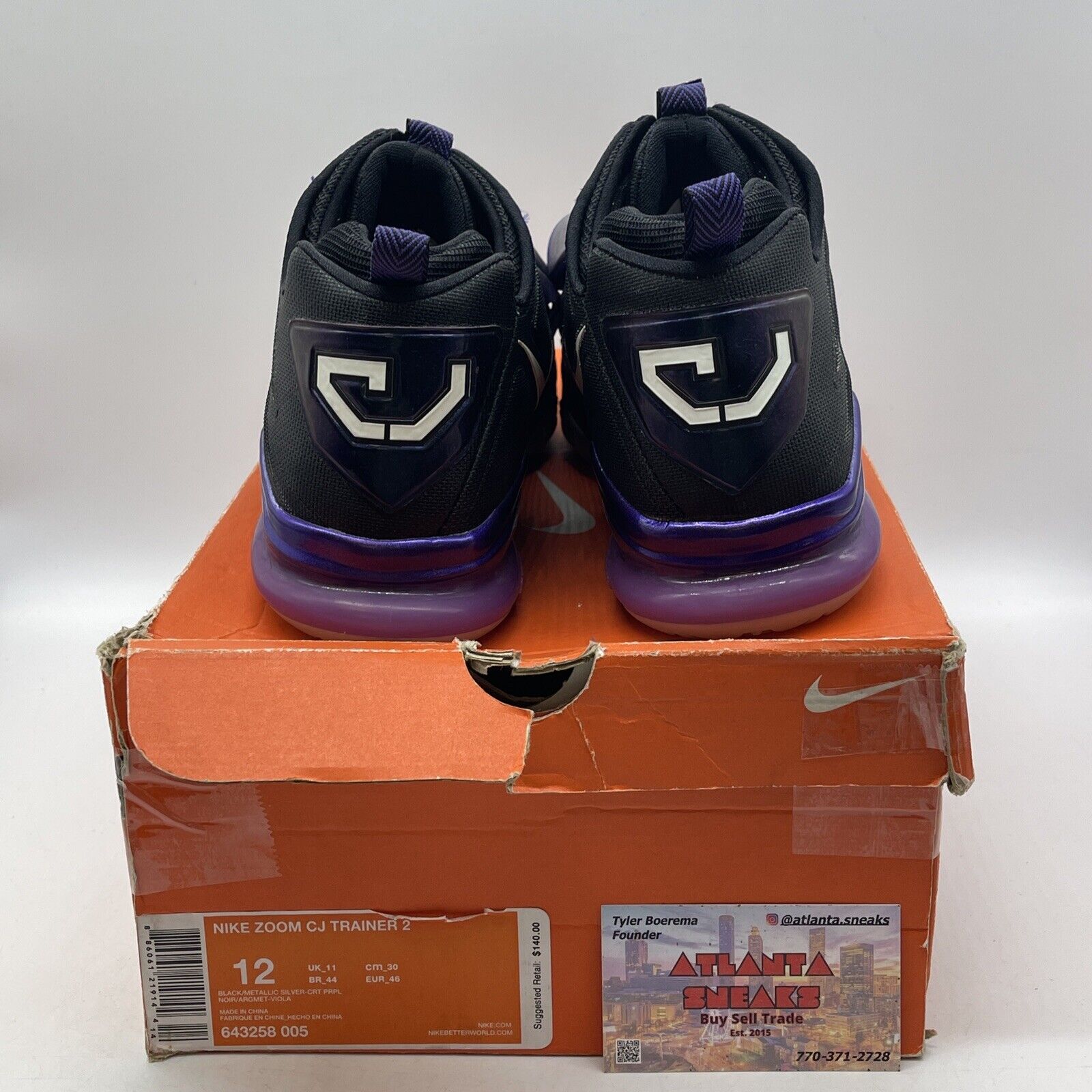 Size 12 - Nike Zoom CJ Trainer 2 Black White Purple Leather (643258-005)