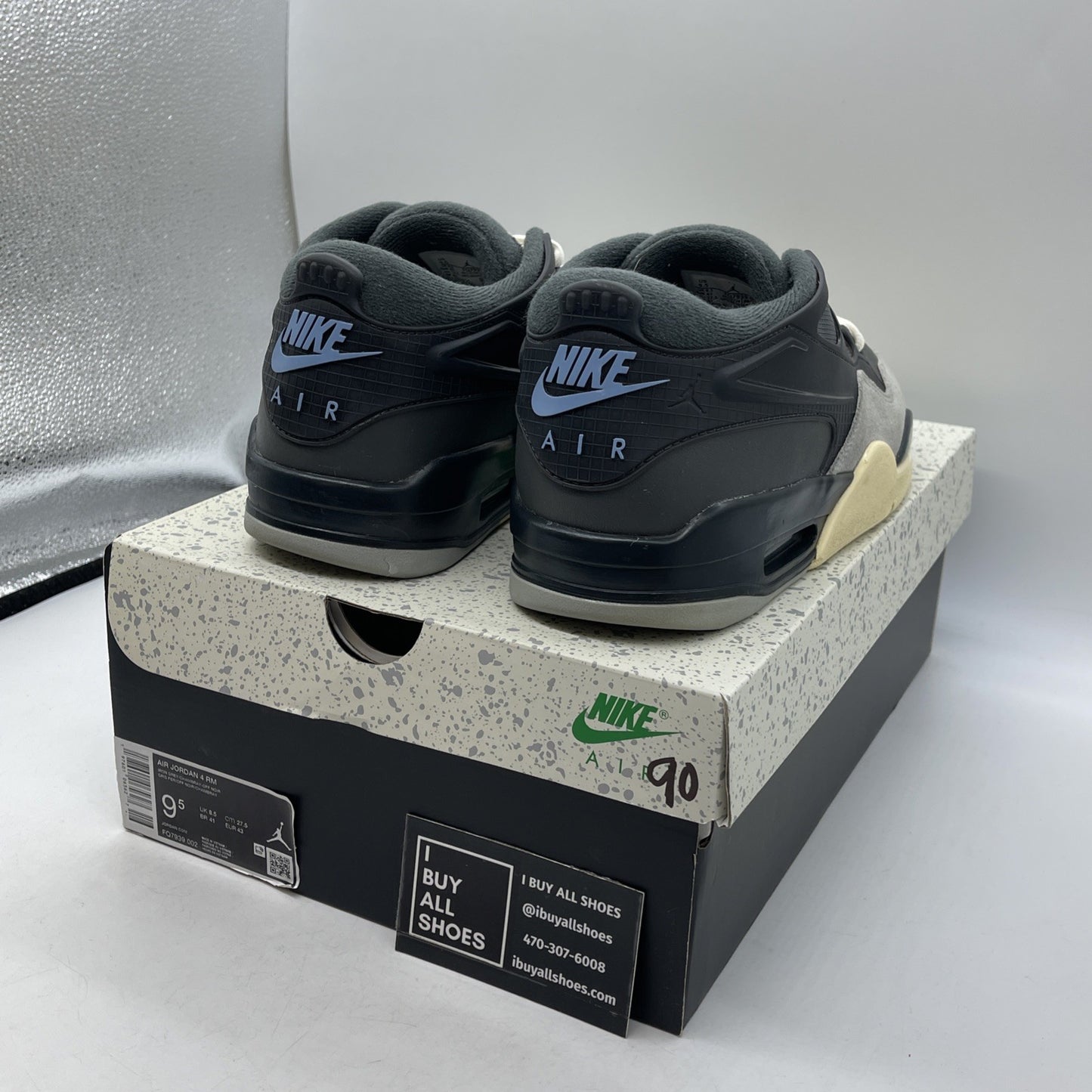 Size 9.5 - Air Jordan 4 RM Iron Grey Black Blue Suede Leather (FQ7939-002)