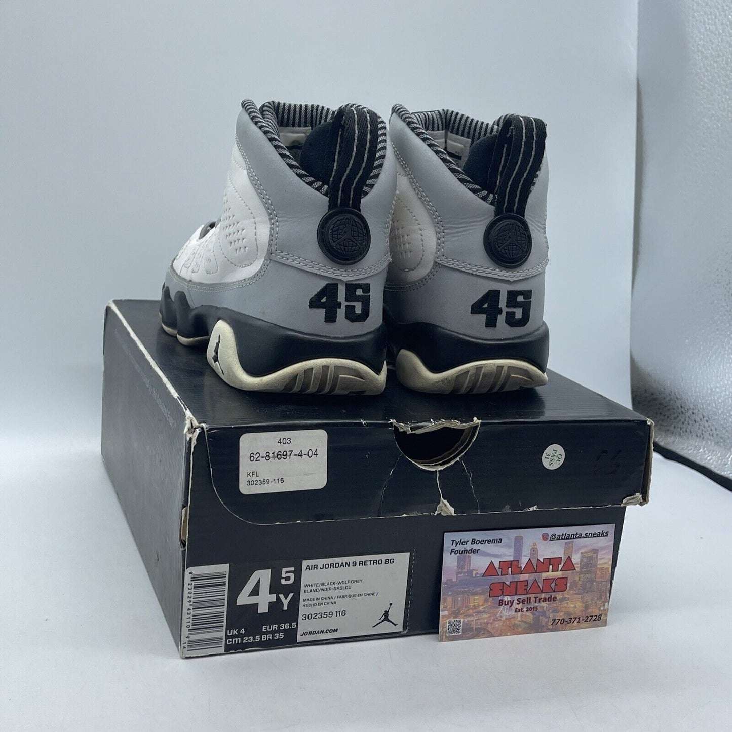 Size 4.5Y - Nike Air Jordan Retro 9 Baron White Leather Grey Suede (302359-116)