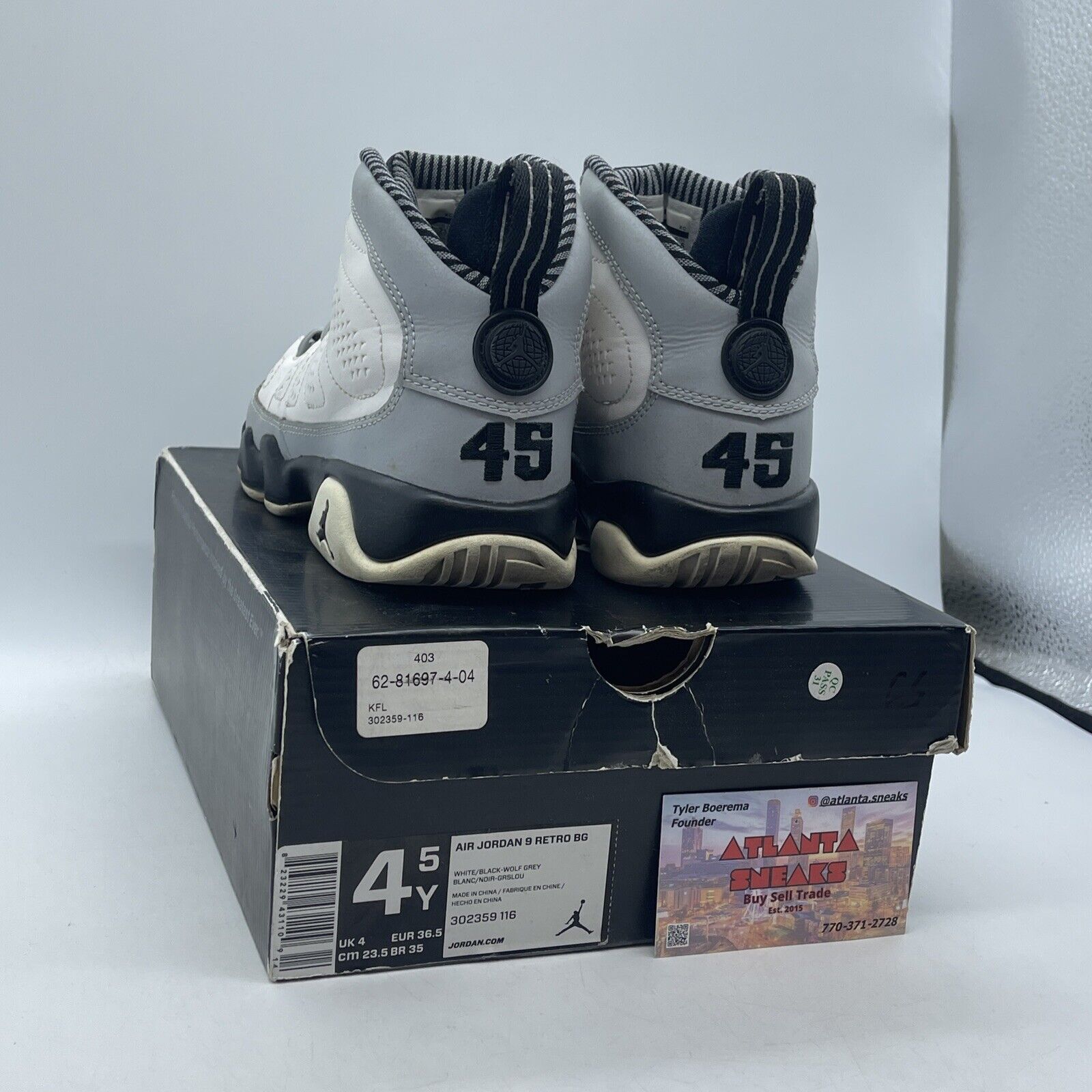 Size 4.5Y - Nike Air Jordan Retro 9 Baron White Leather Grey Suede (302359-116)