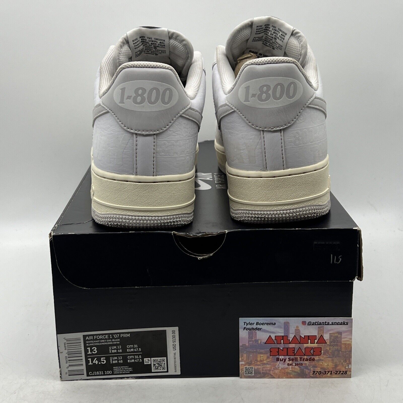 Size 13 - Nike Air Force 1 '07 Premium 1-800 Toll Free White (CJ1631-100)