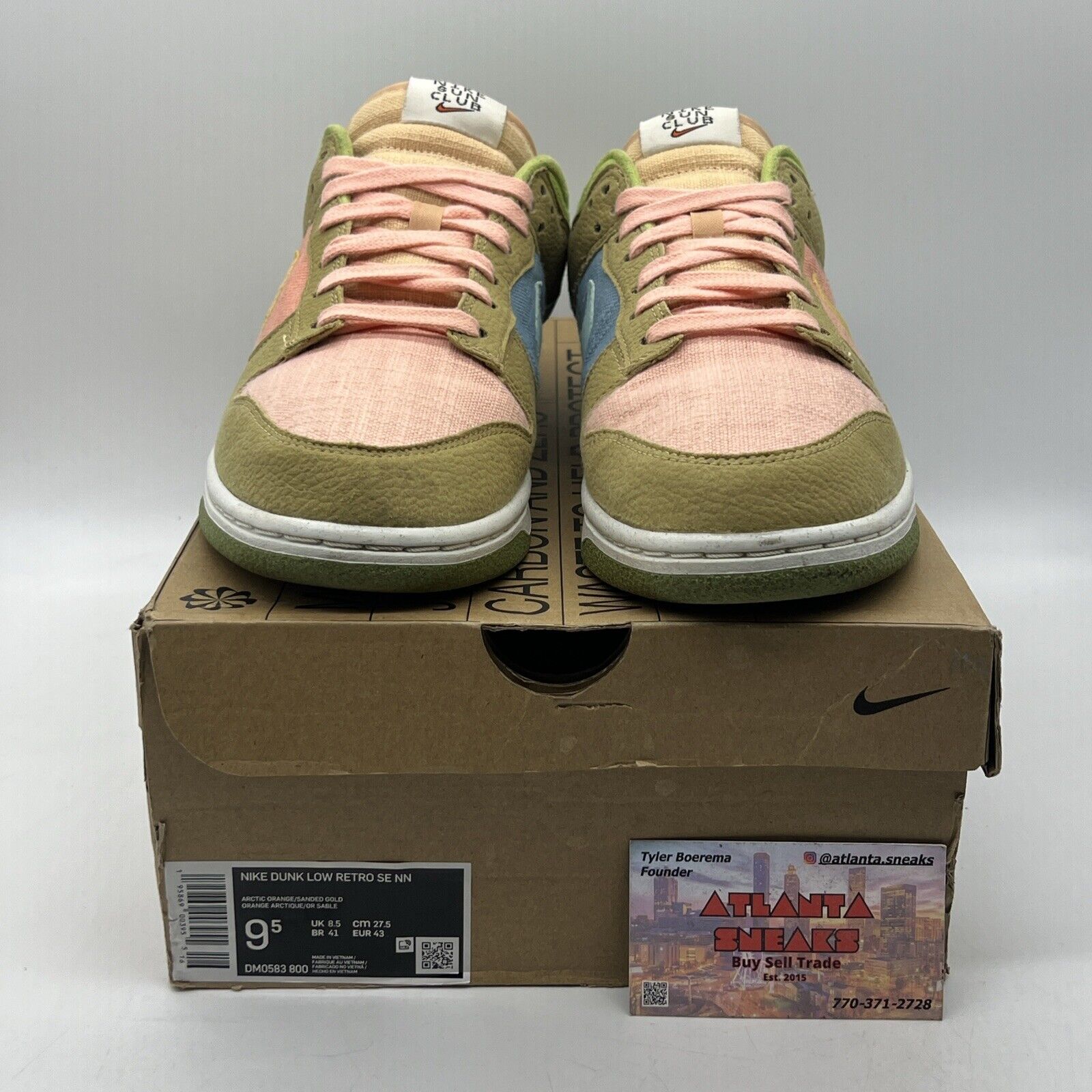 Size 9.5 - Nike Dunk Low Sun Club - Arctic Orange Sanded Gold Green (DM0583-800)