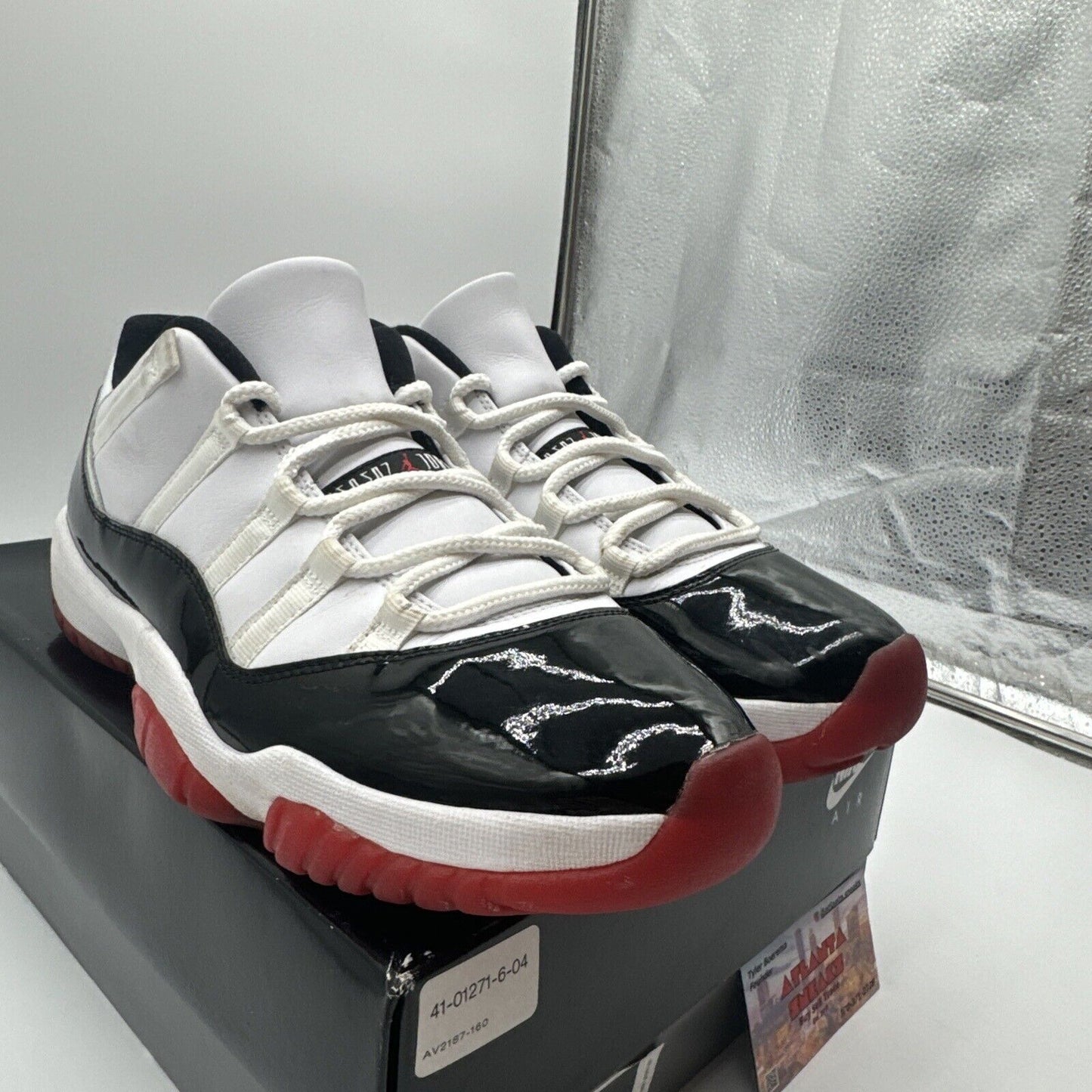 Size 11.5 - Jordan 11 Retro Low Concord-Bred White Black Red Soles Patent Leathe