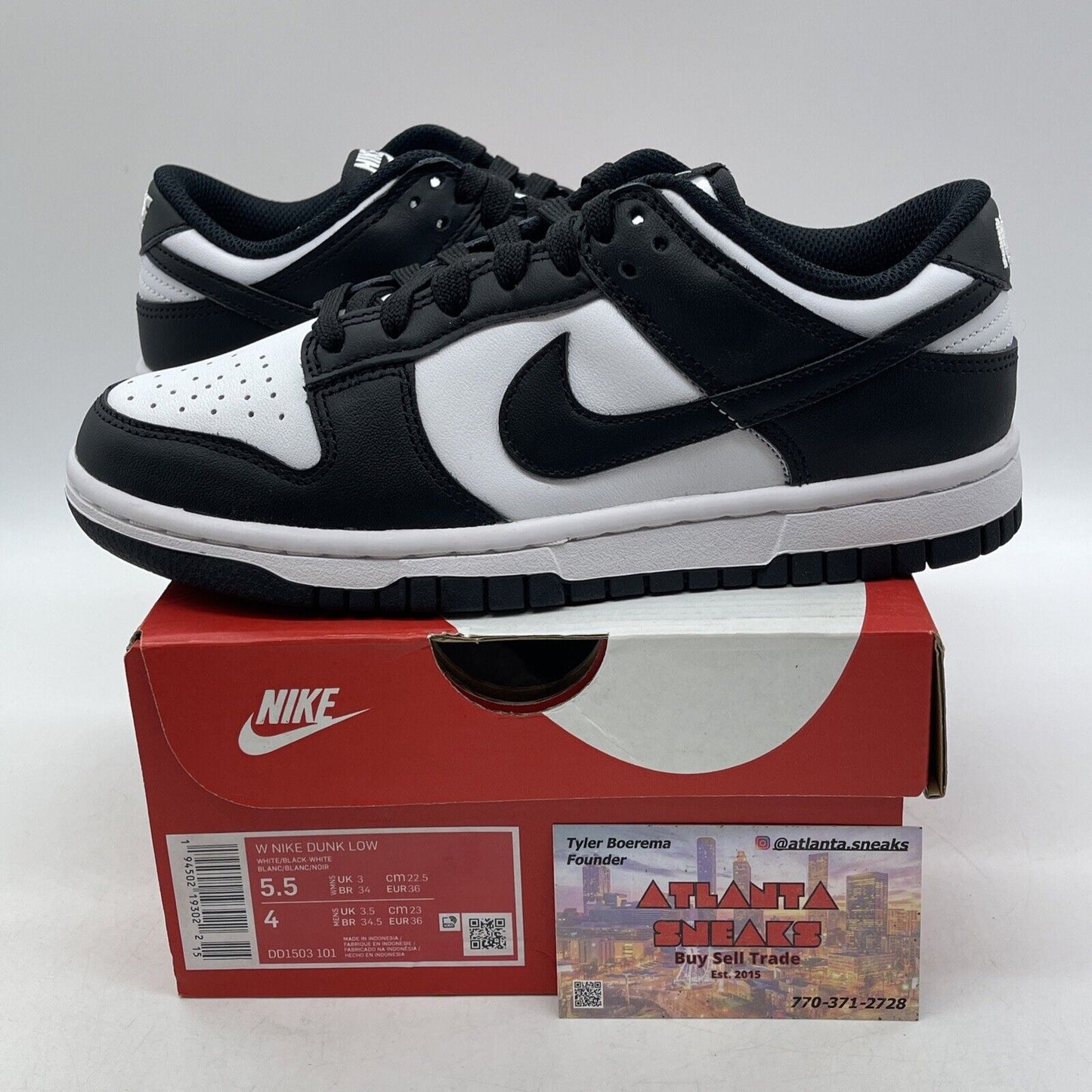 Size 5.5W - Nike Dunk Low Black White Leather (DD1503-101)