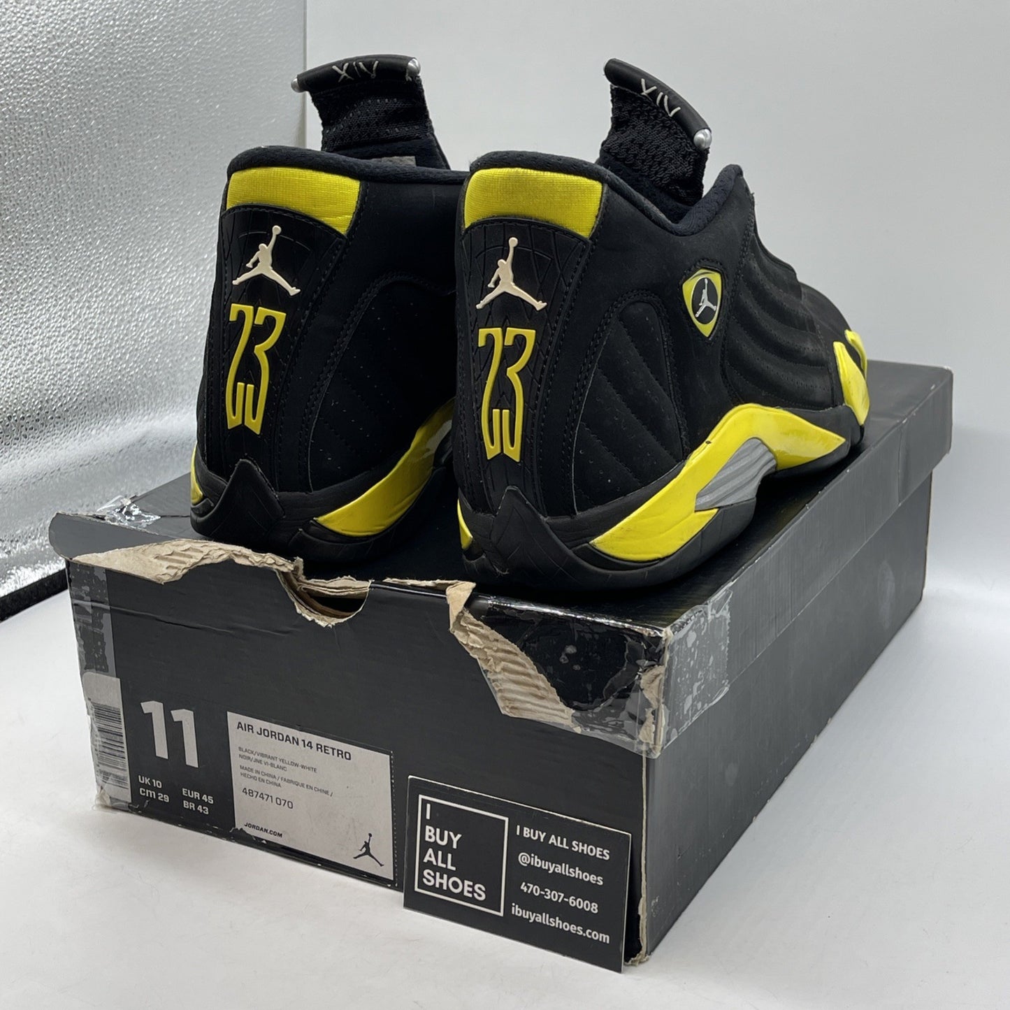 Size 11 - Air Jordan 14 Retro Thunder Black Yellow Suede (487471-070)