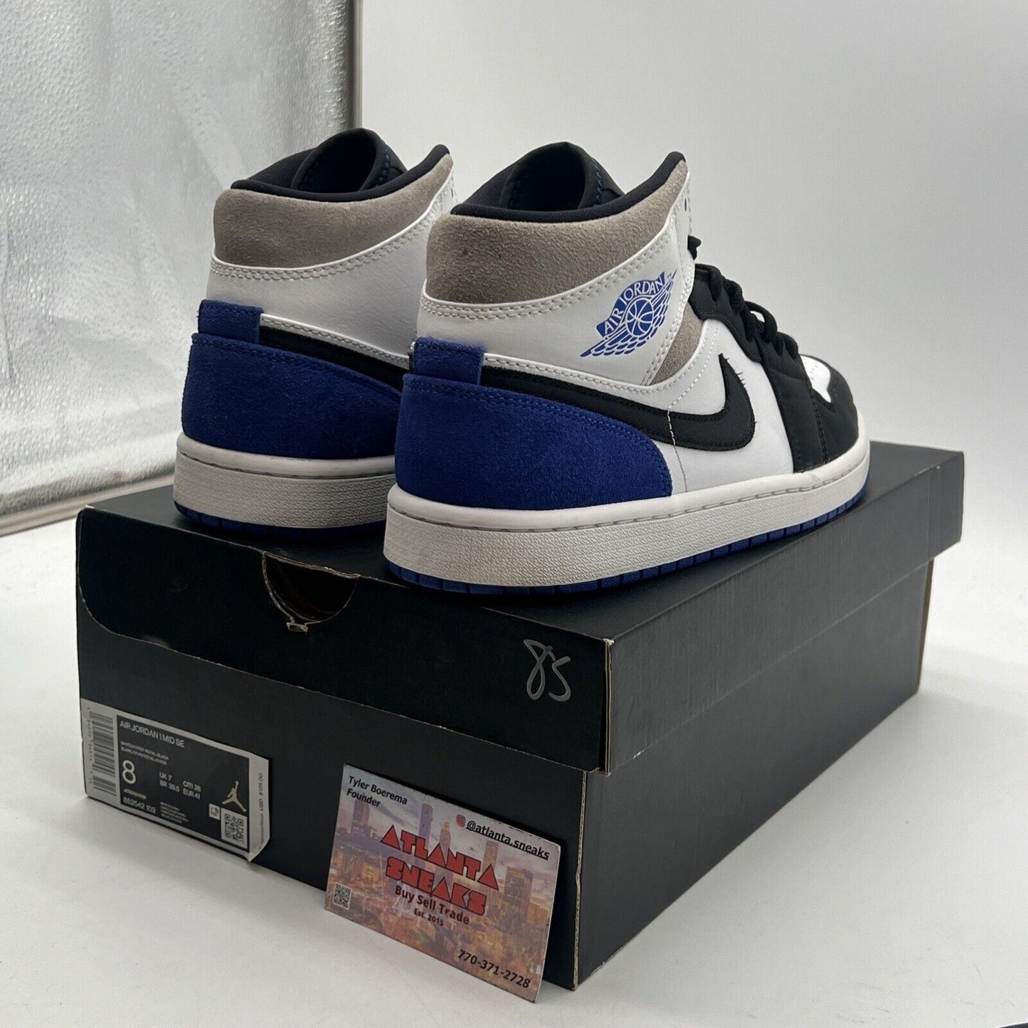 Size 8 - Air Jordan 1 SE Mid Royal Black Toe Blue Grey Leather Suede 852542-102