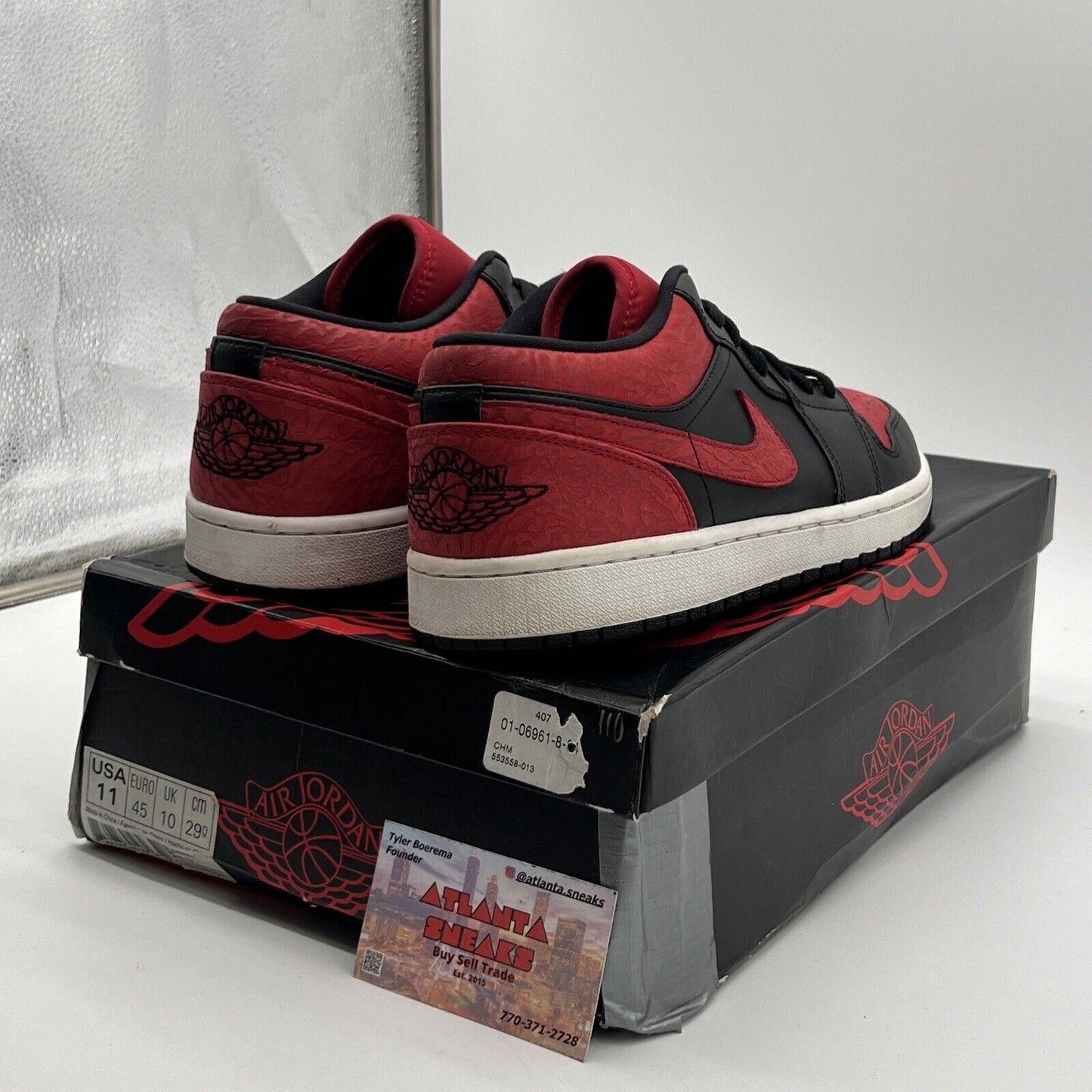 Size 11 - Air Jordan 1 Retro Low Bred Black Red White Leather (553558-013)