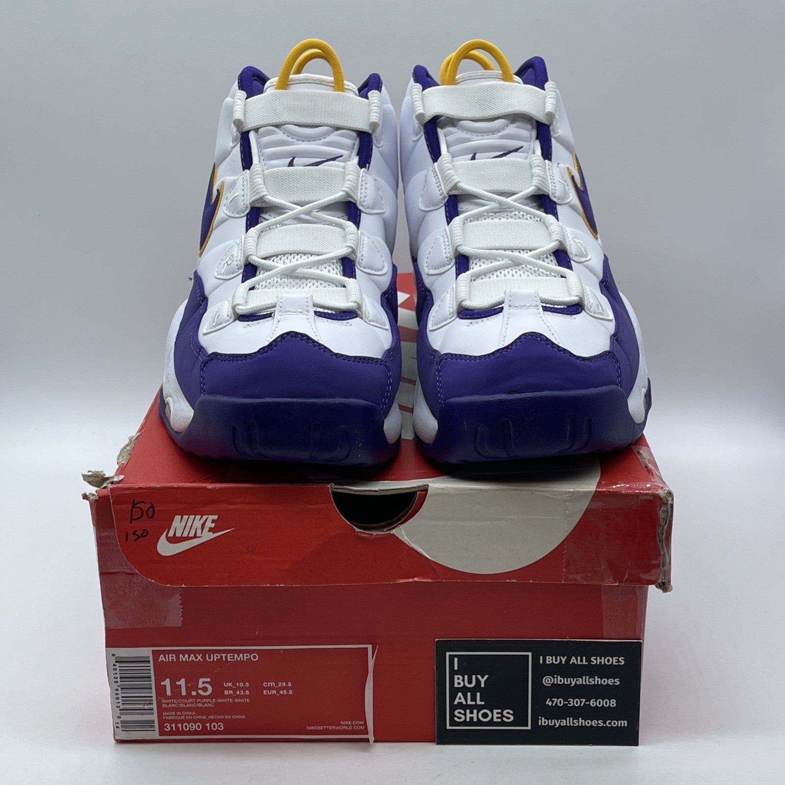 Size 11.5 - Nike Air Max Uptempo Los Angeles Lakers White Purple (311090-103)