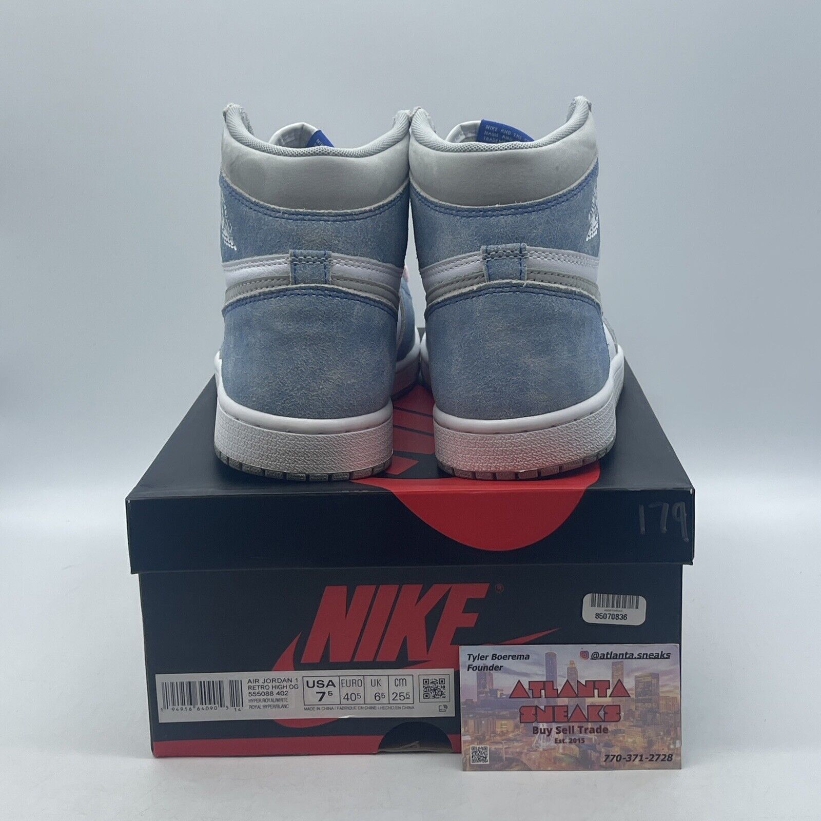 Size 7.5 - Jordan 1 Retro OG High Hyper Royal Blue White Gray (555088-402)