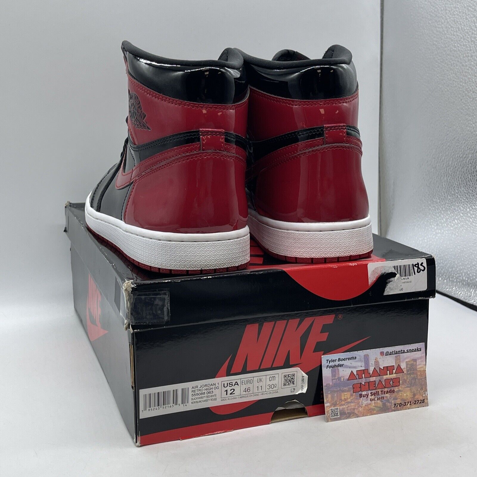 Size 12 - Jordan 1 Retro OG High Patent Bred Red Black Leather (555088-063)