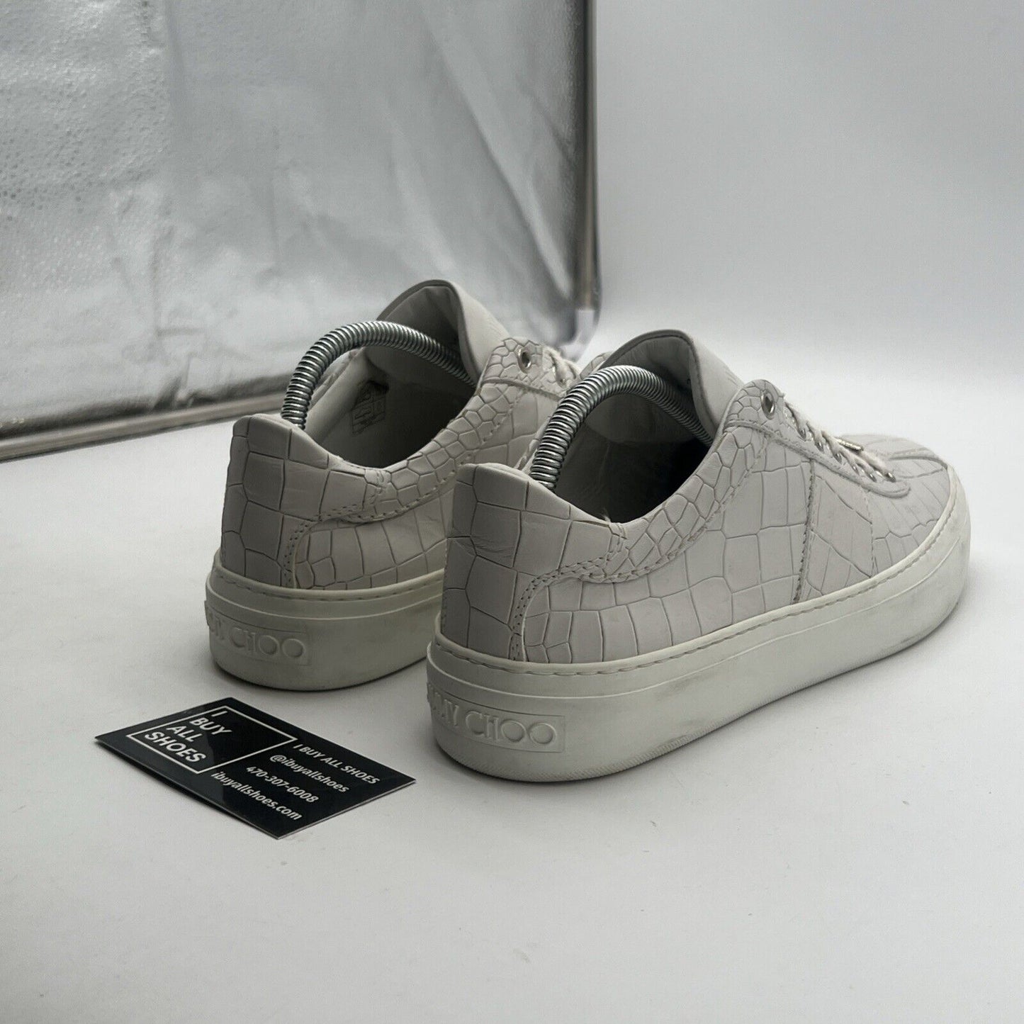 Size 9 - Jimmy Choo Portman White Leather Croc Sneakers Low