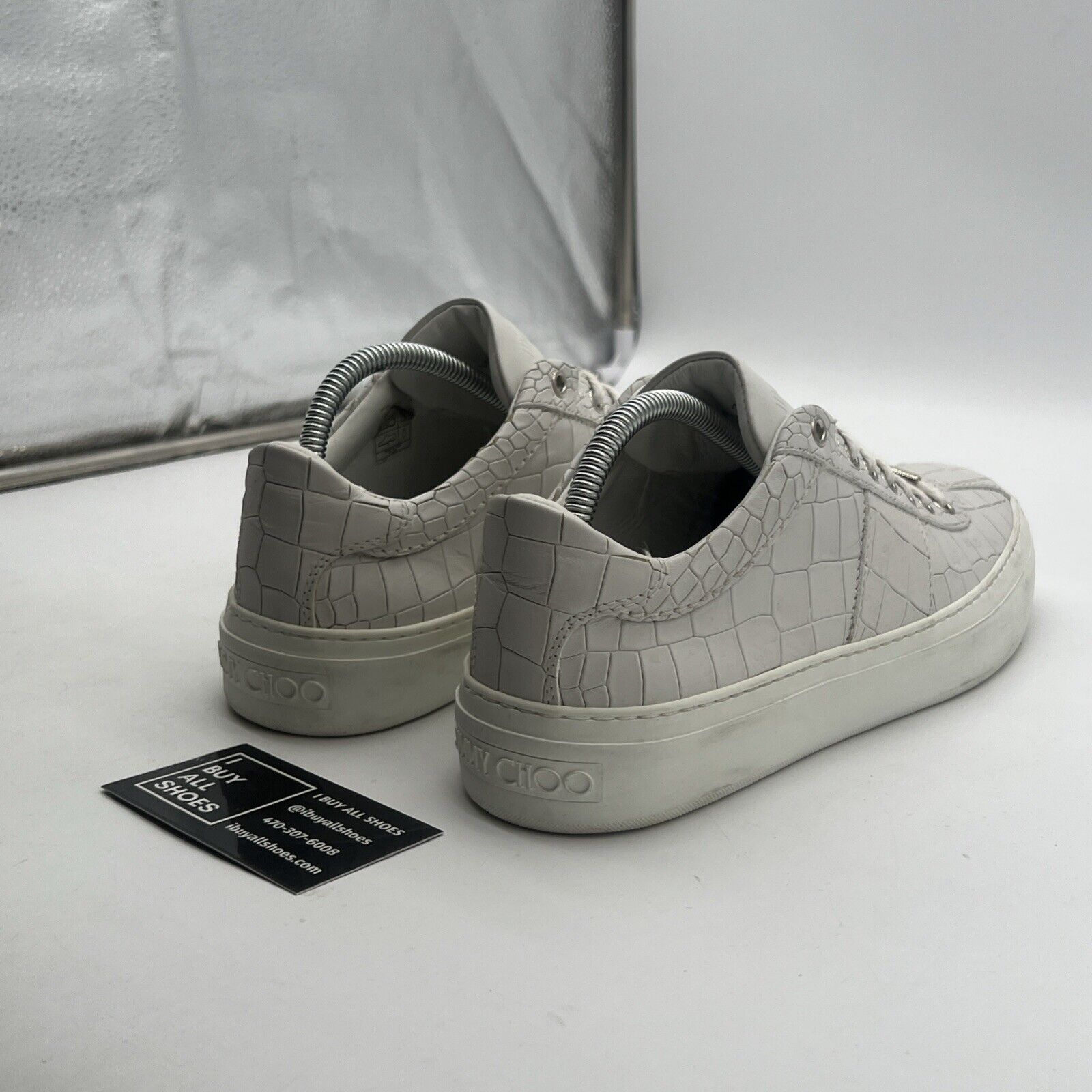 Size 9 - Jimmy Choo Portman White Leather Croc Sneakers Low
