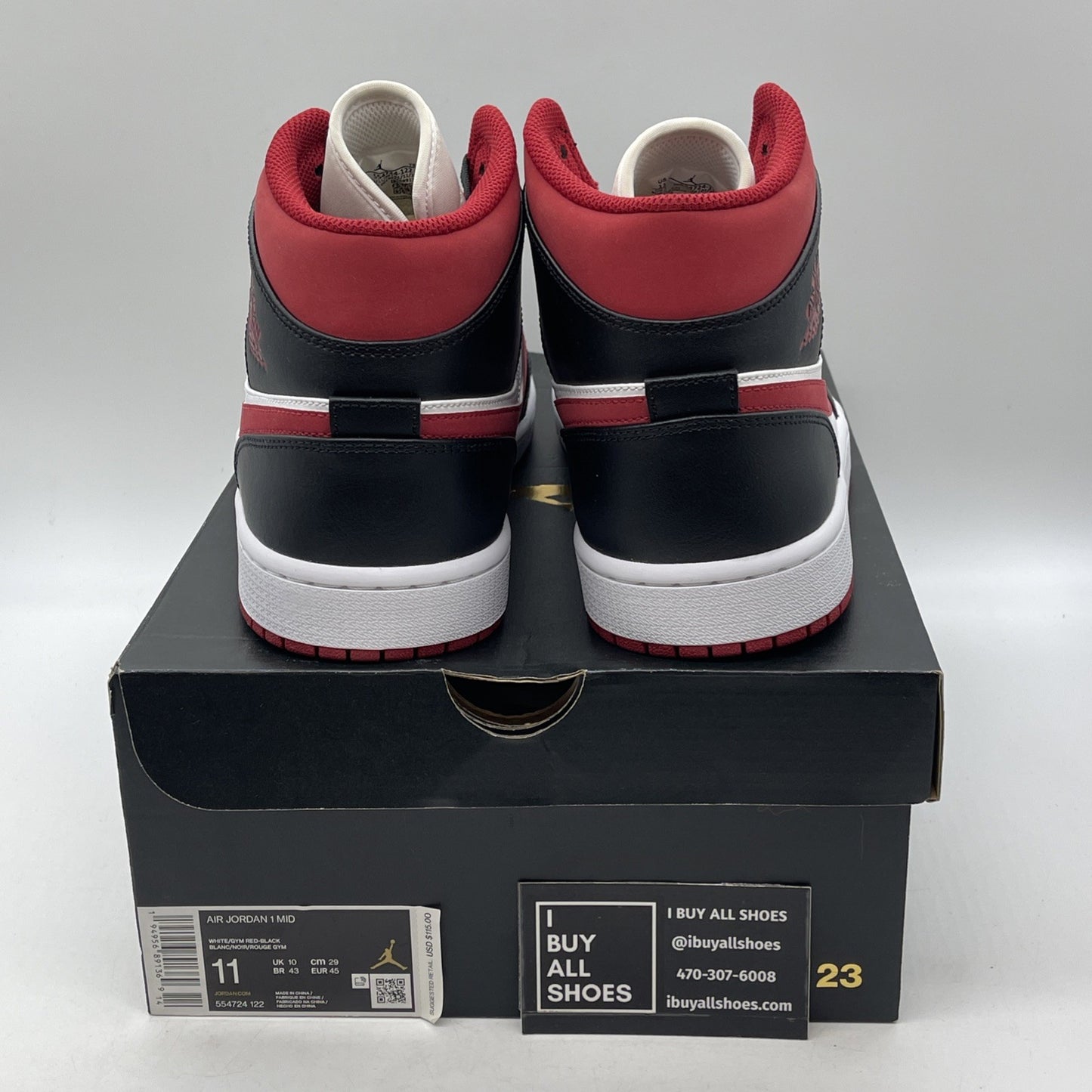 Size 11 - Air Jordan 1 Mid Black Gym Red Leather (554724-122)