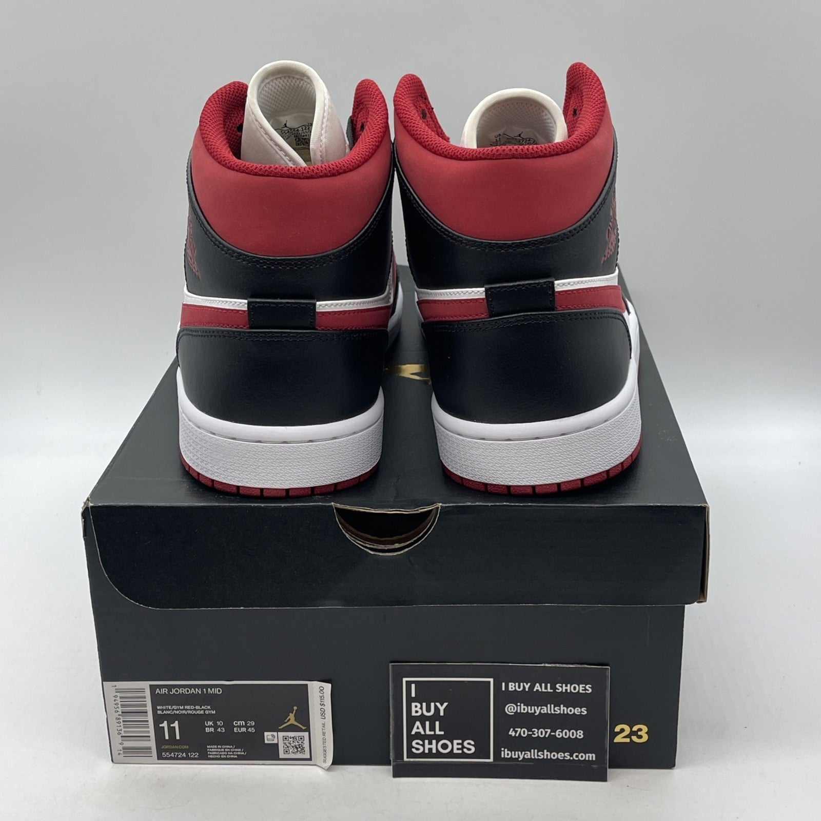 Size 11 - Air Jordan 1 Mid Black Gym Red Leather (554724-122)