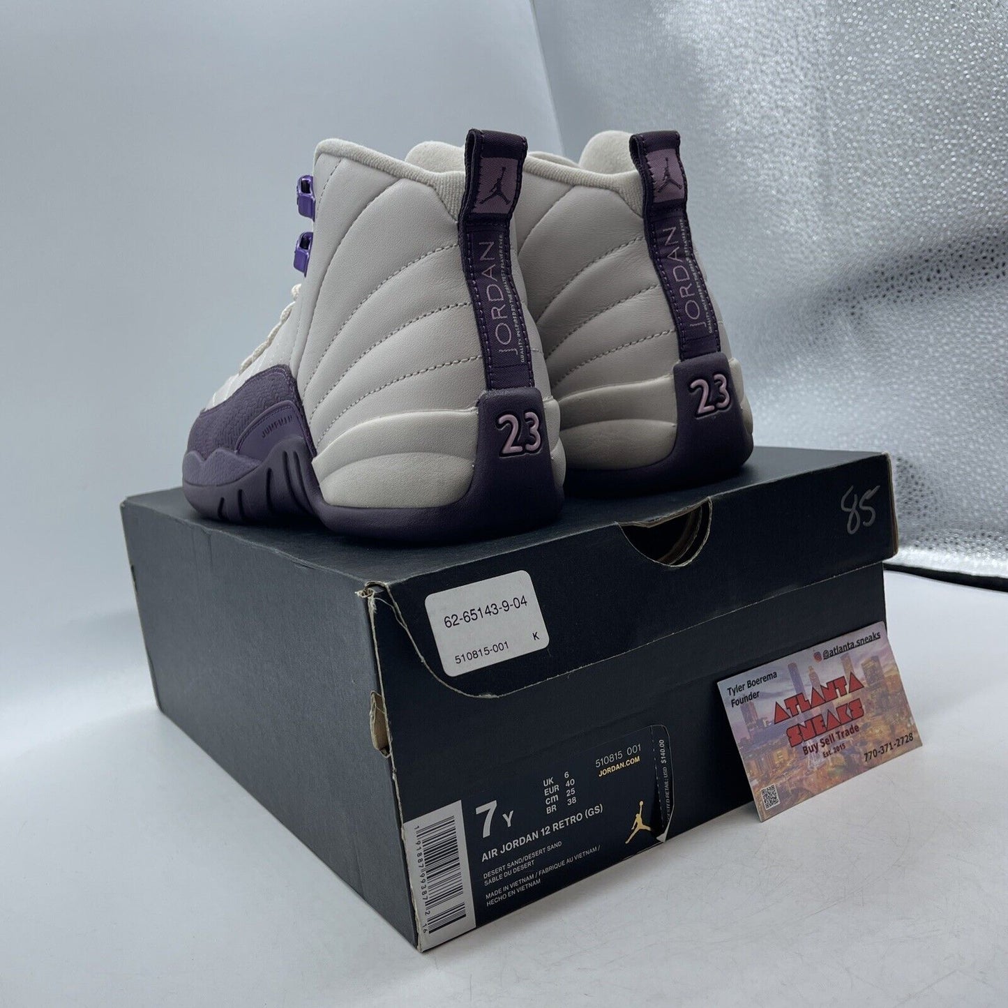 Size 7Y - Jordan 12 Retro Desert Sand (GS) Purple White Leather ( 510815-001)
