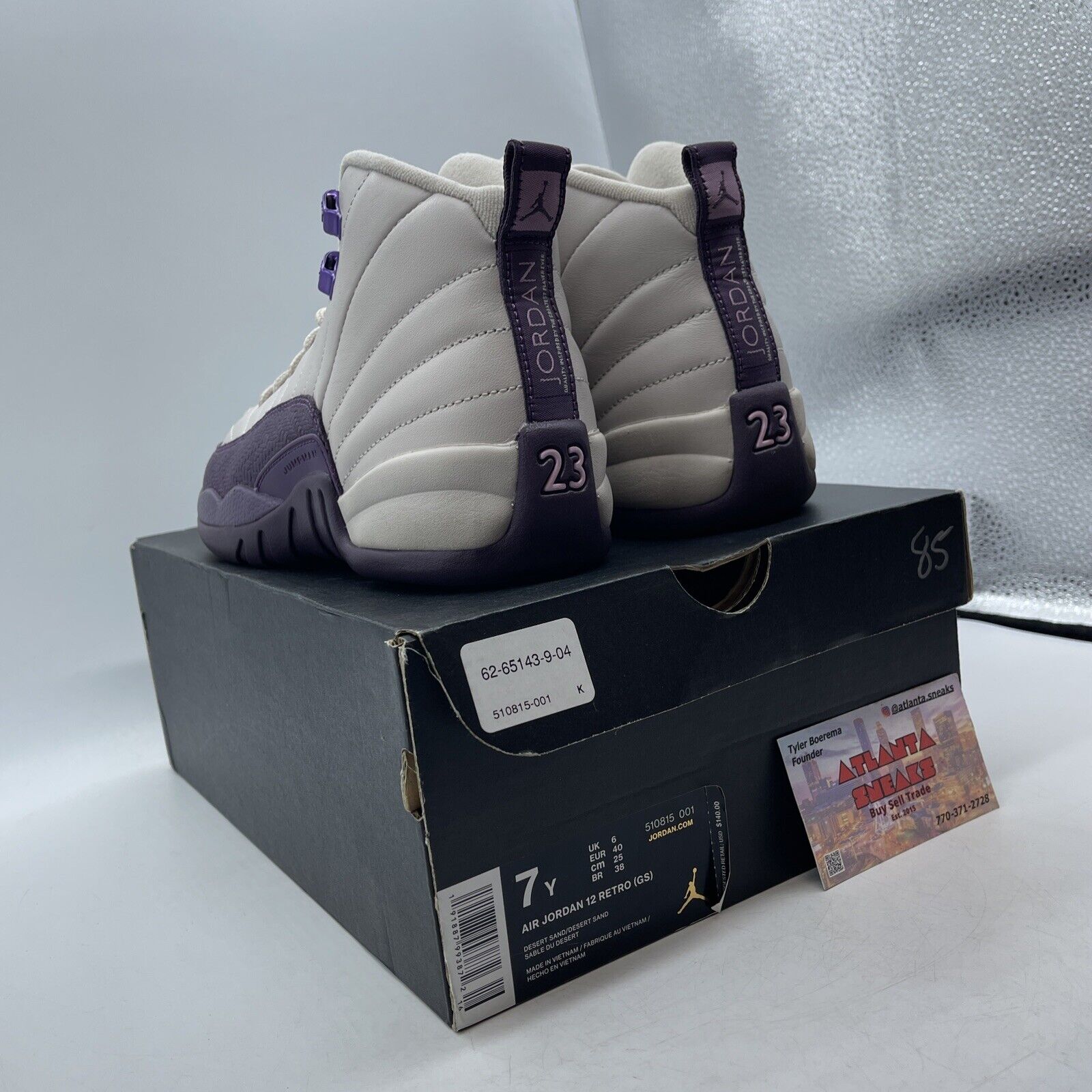 Size 7Y - Jordan 12 Retro Desert Sand (GS) Purple White Leather ( 510815-001)