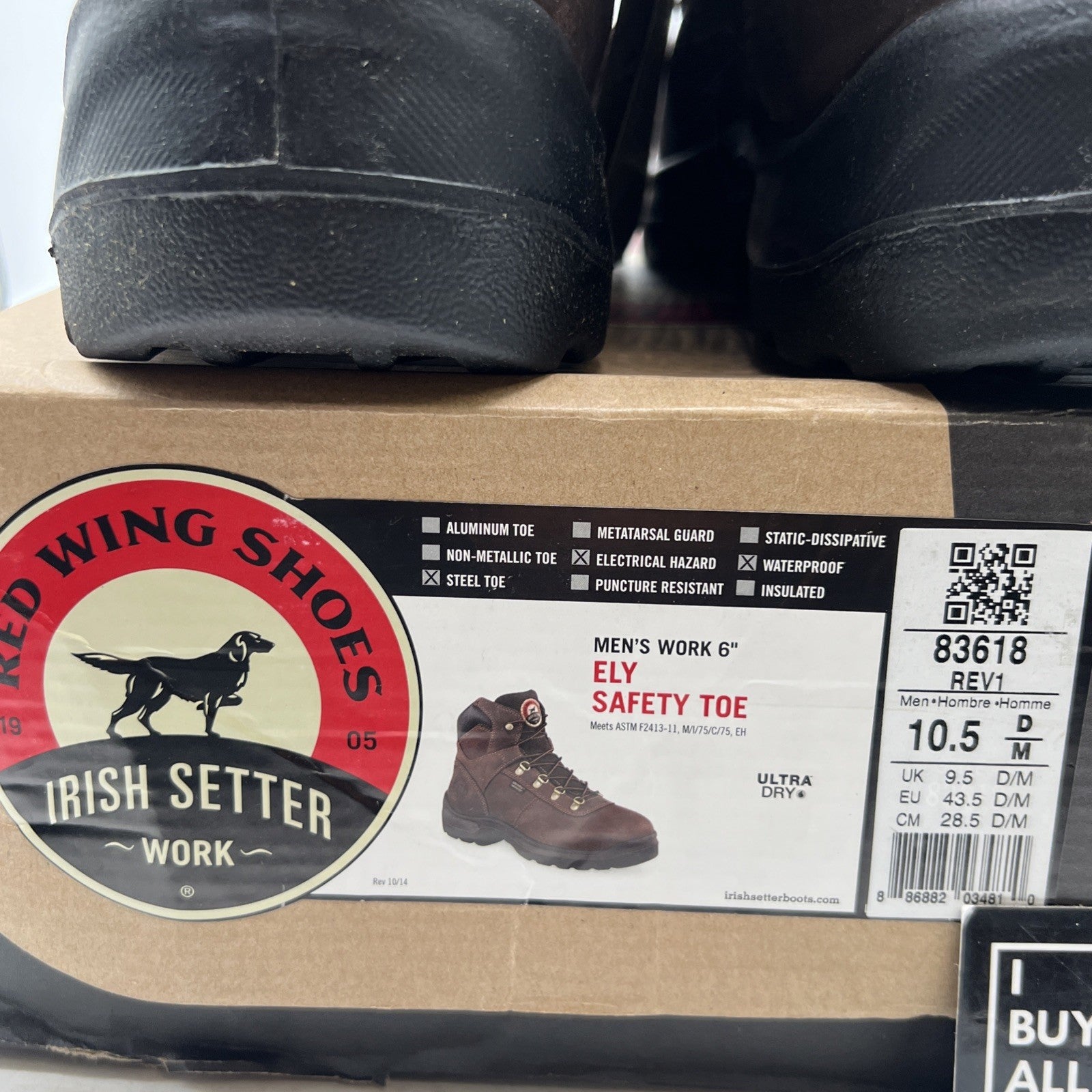 Size 10.5- Men's Red Wing Shoes Irish Setter Eli Hiker 6” Steel Toe Waterproof