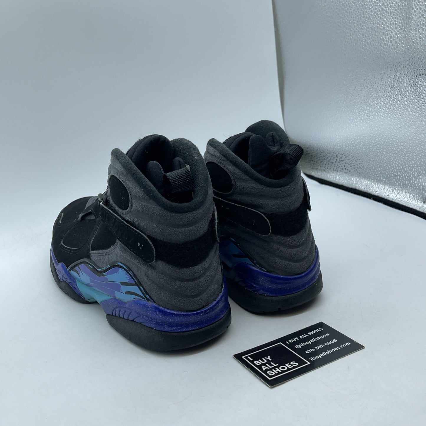 Size 8 - Jordan 8 Retro Aqua 2015 Black Grey Purple Blue Suede (305381-025)