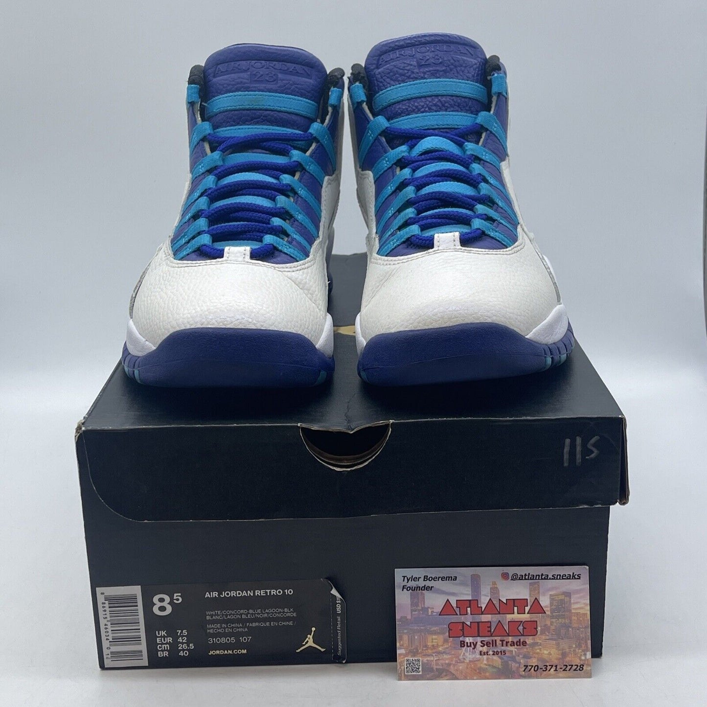 Size 8.5 - Air Jordan 10 Retro Charlotte Hornets White Blue Purple (310805-107)