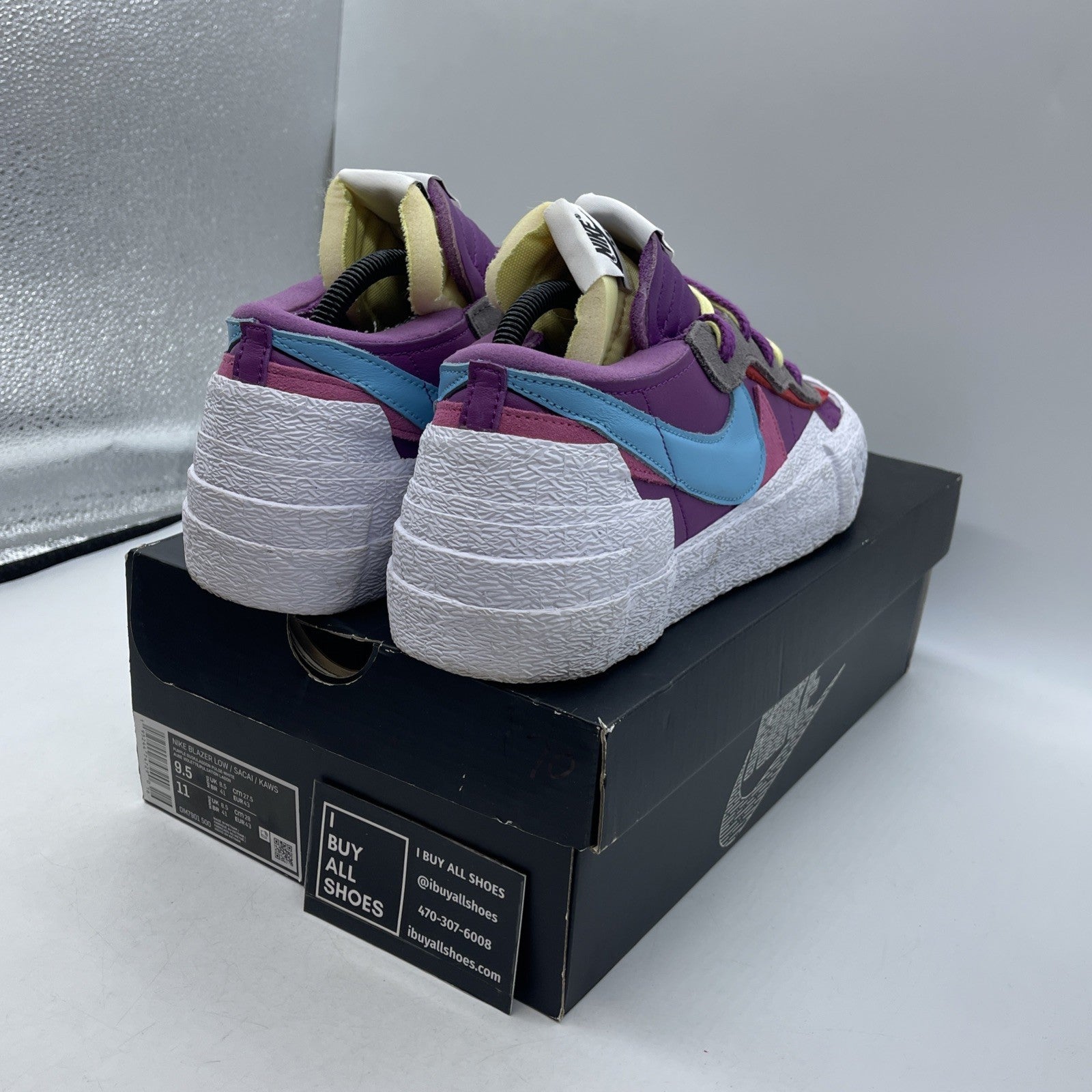 Size 9.5 - KAWS x sacai x Nike Blazer Low Purple Dusk (DM7901-500