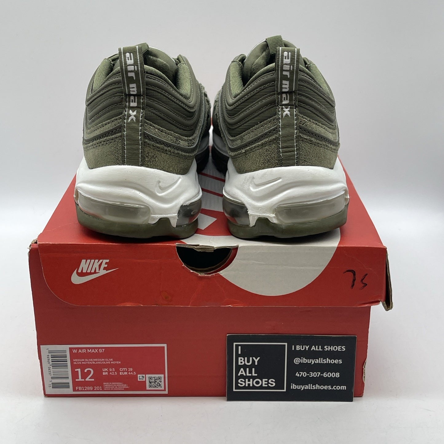 Size 12W - Nike Air Max 97 Medium Olive Suede Leather (FB1289-201)